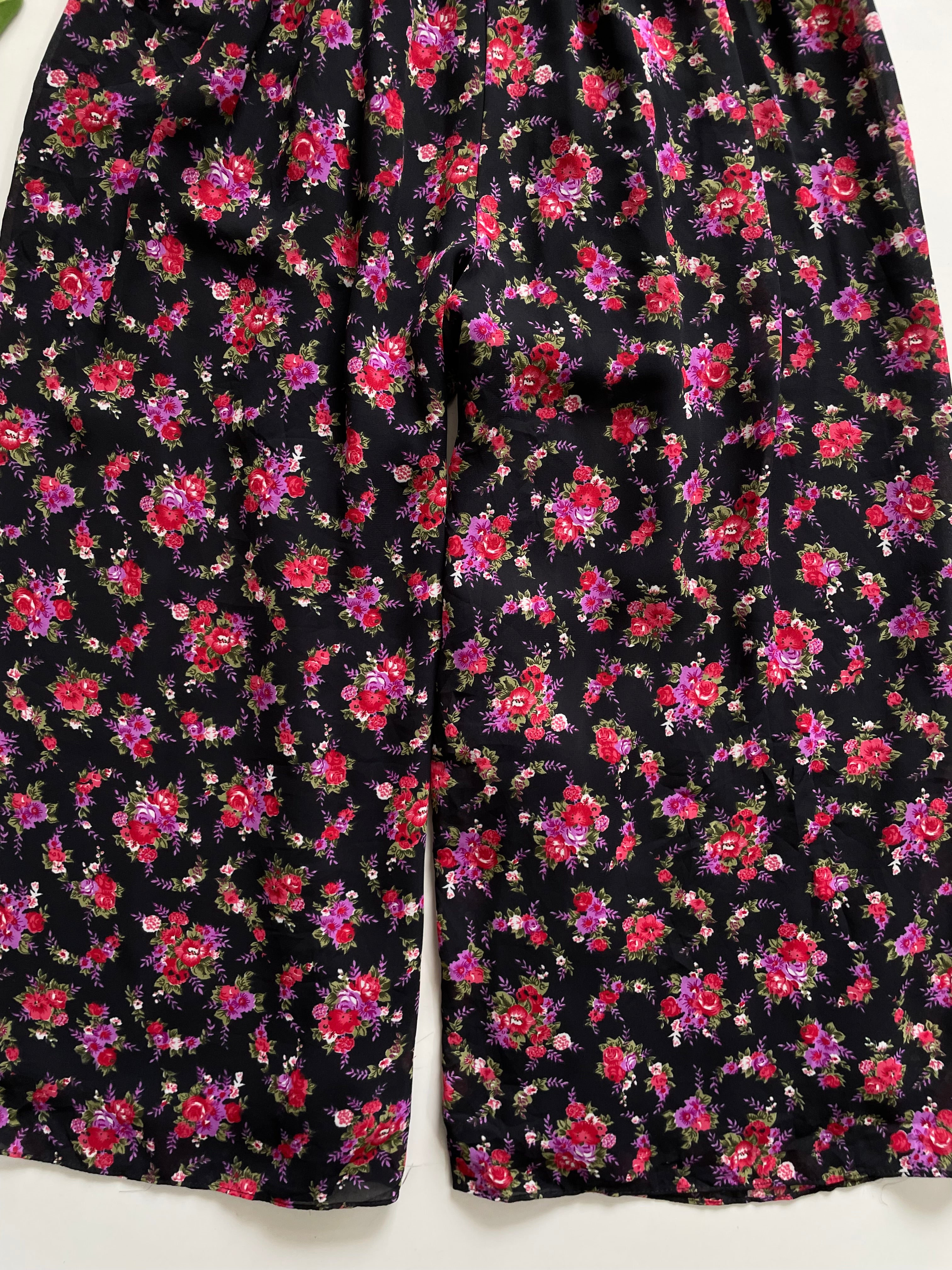 BLACK PINK FLORAL LINED PANTS - WAIST 28 TO 32 - Image 3