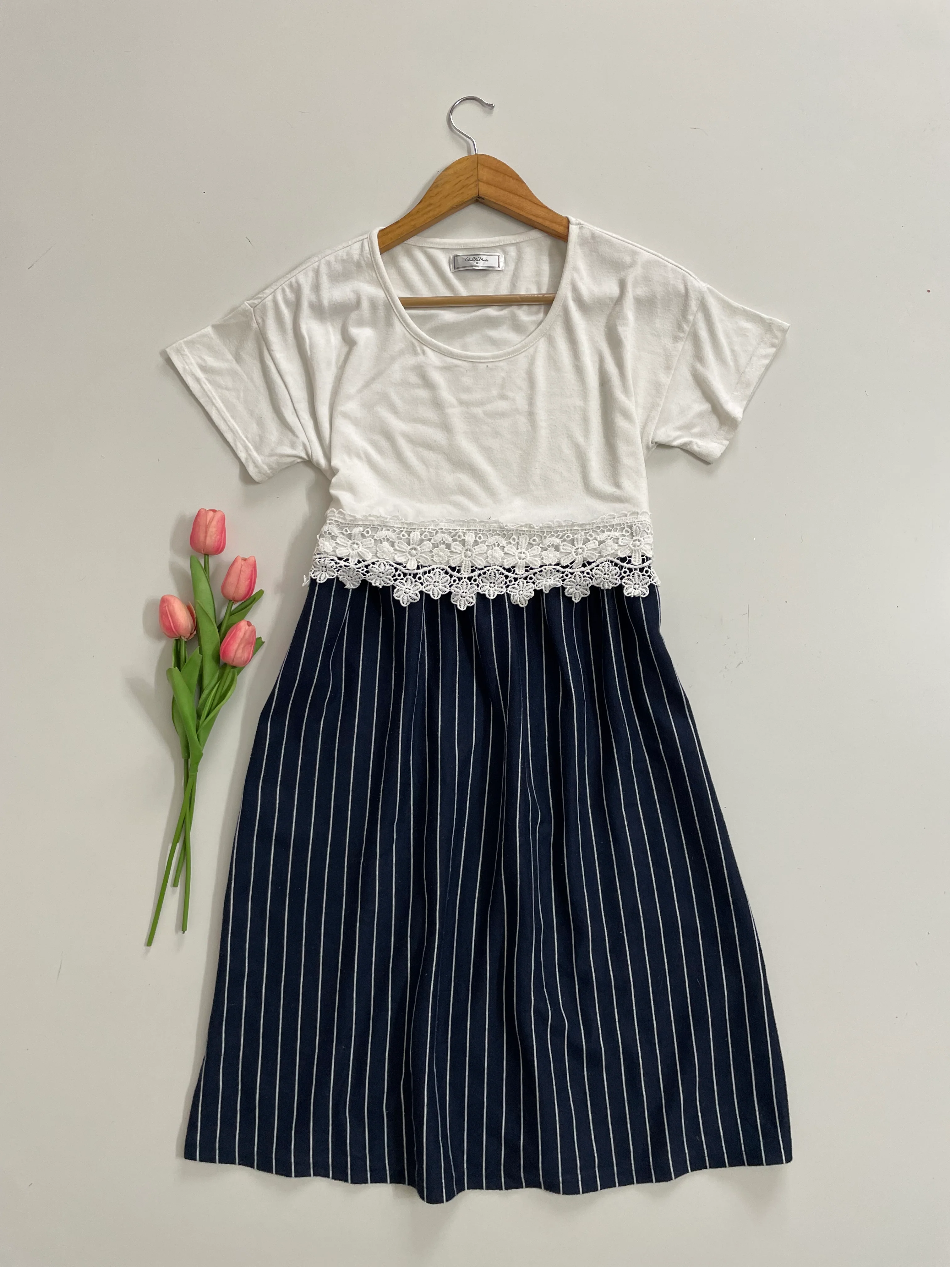 PINSTRIPE LACE DRESS - BUST 34