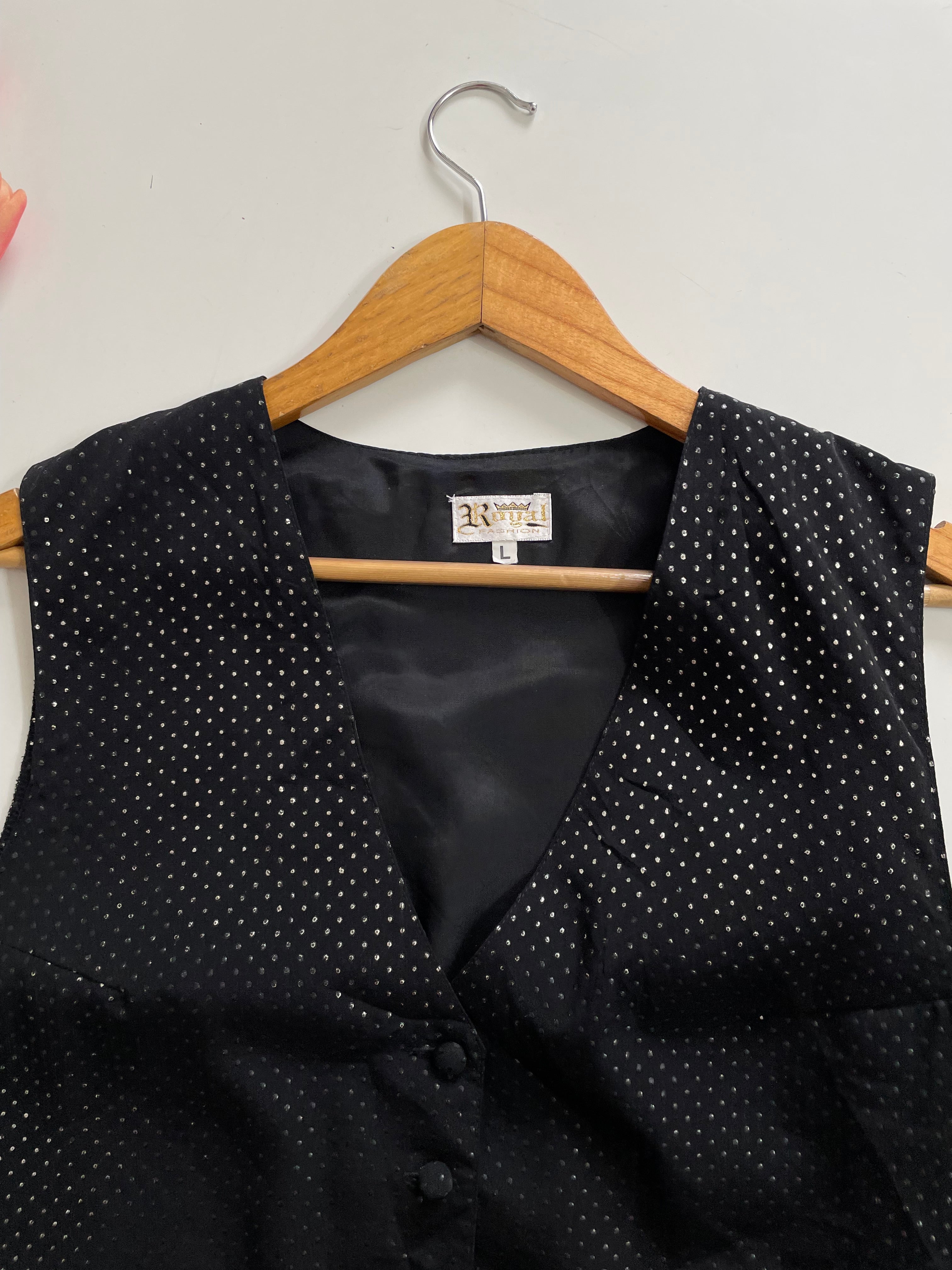 BLACK SHIMMER DOTS WAISTCOAT - BUST 40 - Image 2
