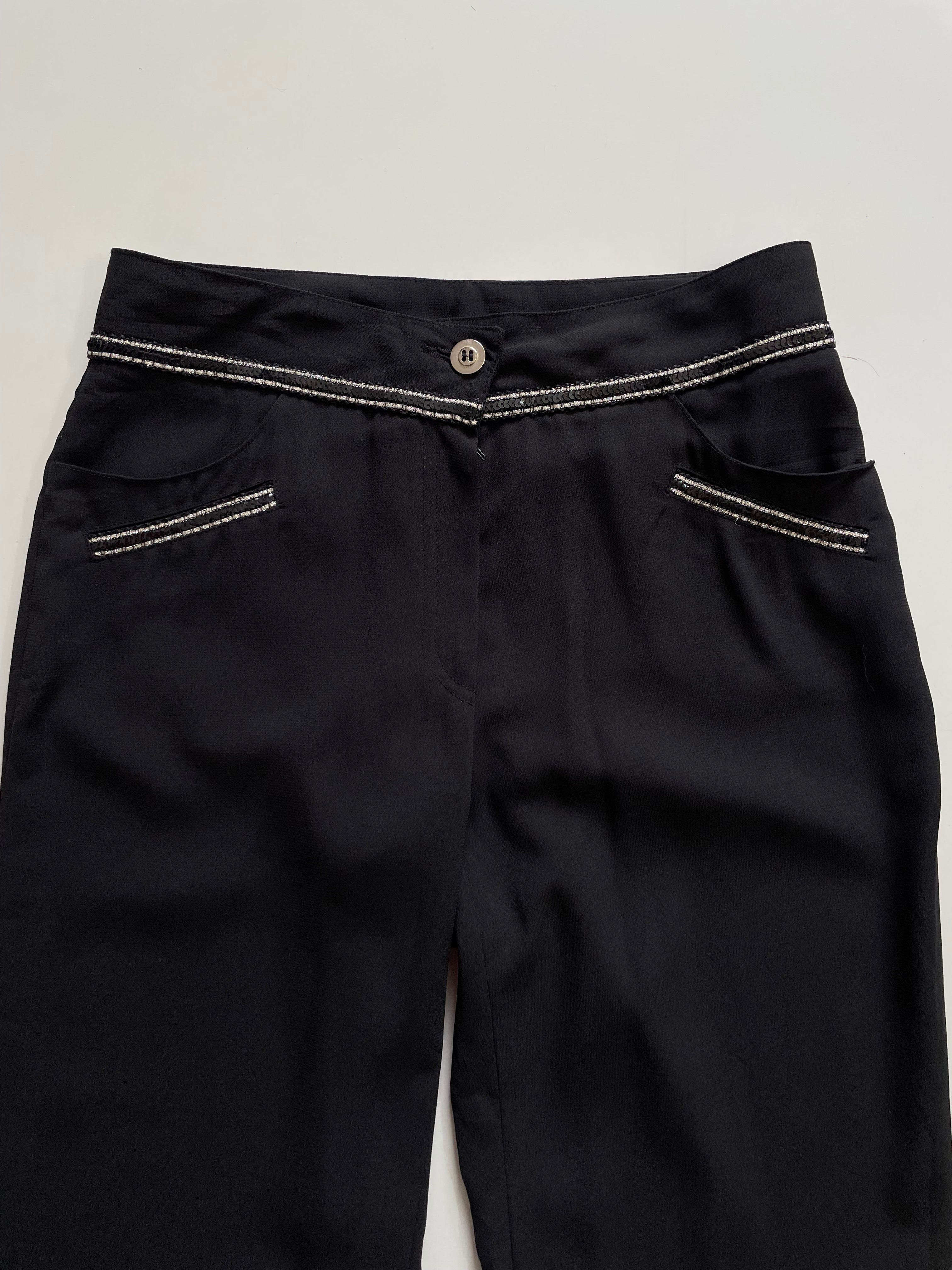 SEQUINS EMBROIDERED SOLID BLACK PANTS - WAIST 28 - Image 2