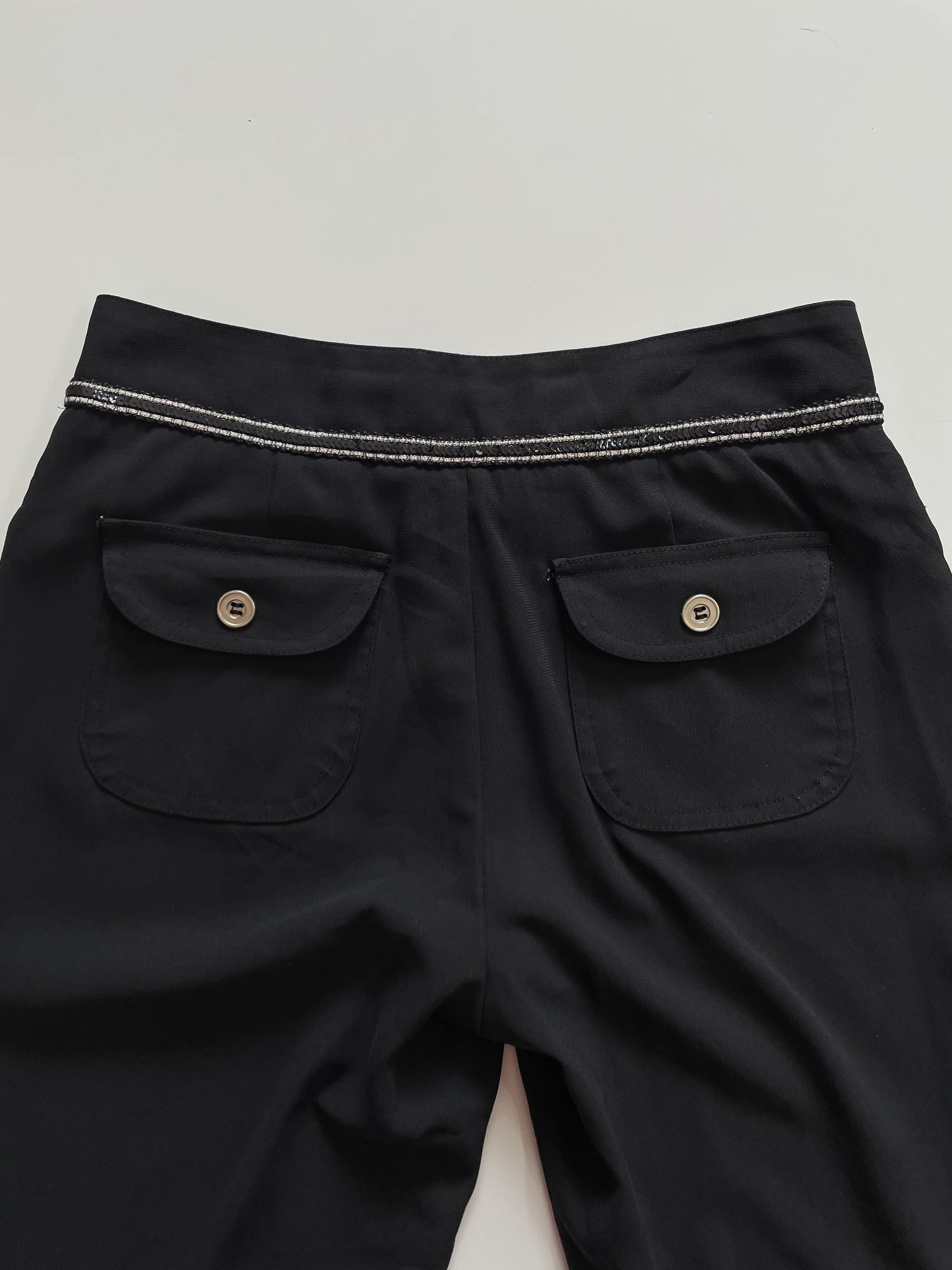 SEQUINS EMBROIDERED SOLID BLACK PANTS - WAIST 28 - Image 3