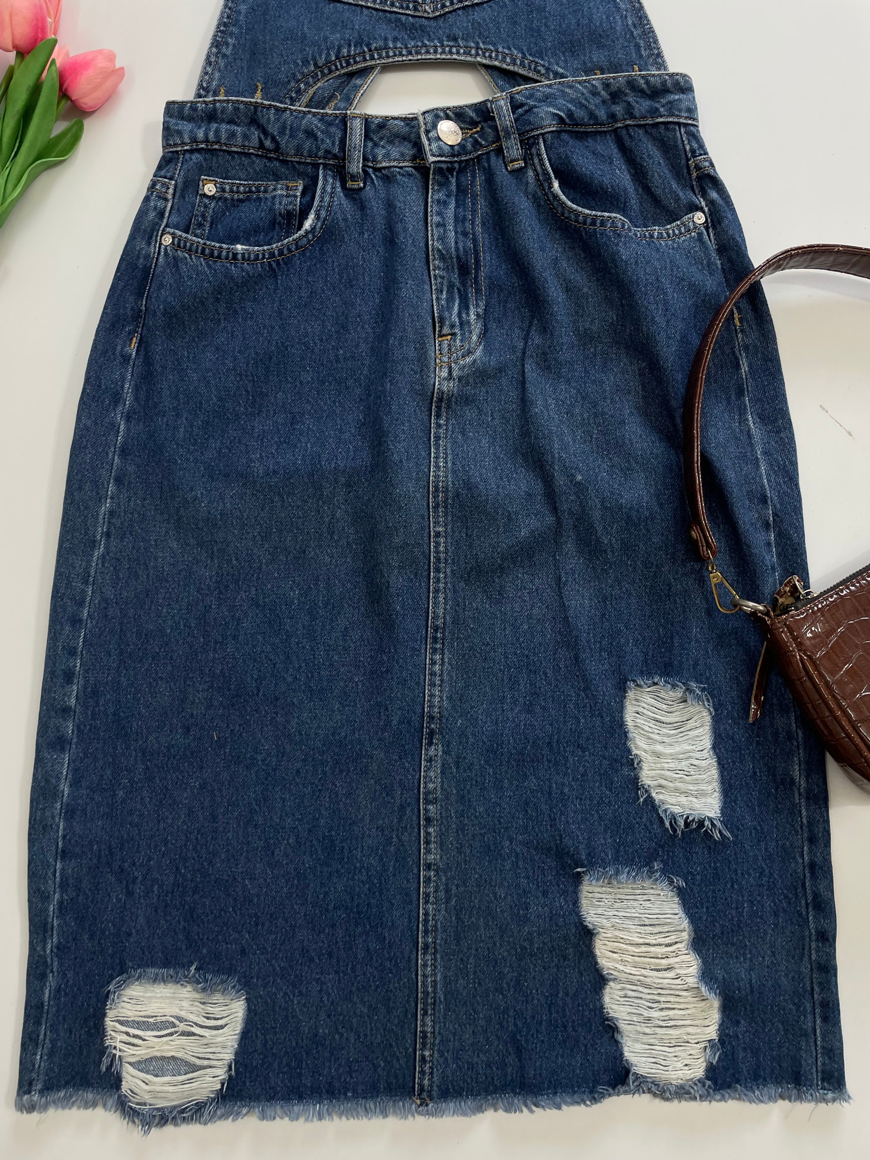 Koton Cut-Out Denim Dress-Waist 28 - Image 3