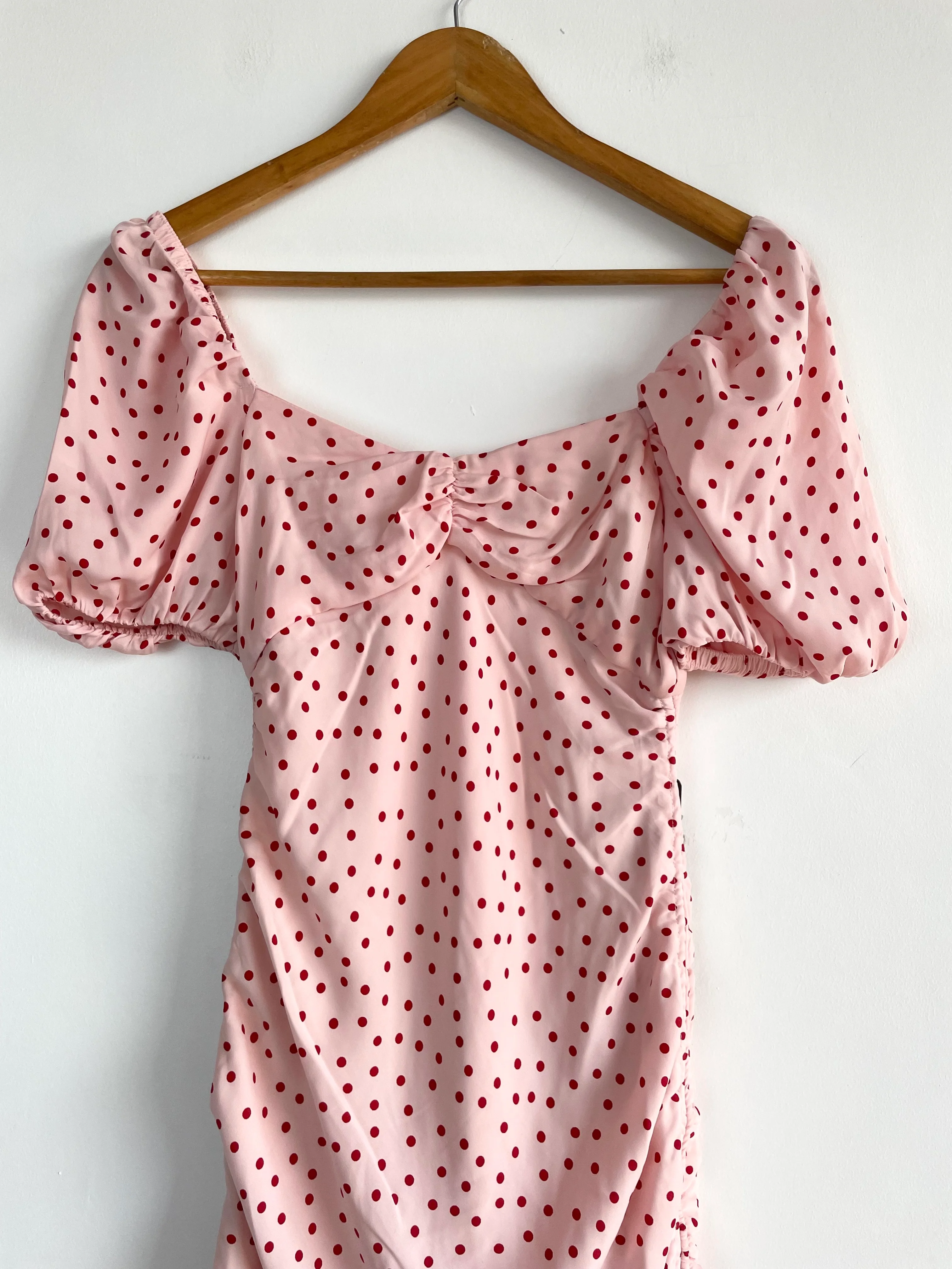 Pink Polka Dots Ruched Dress-Bust 30 - Image 2