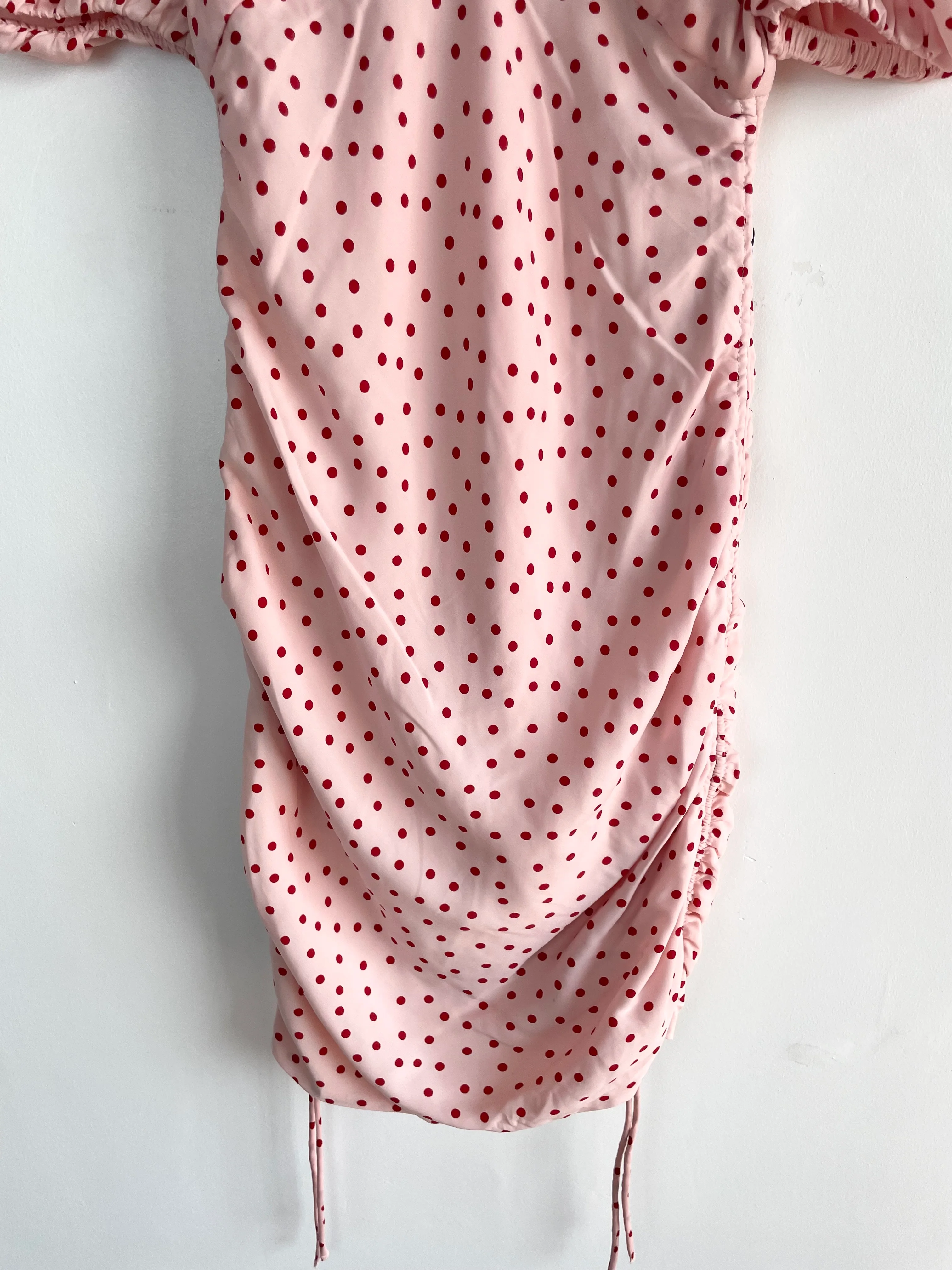 Pink Polka Dots Ruched Dress-Bust 30 - Image 3