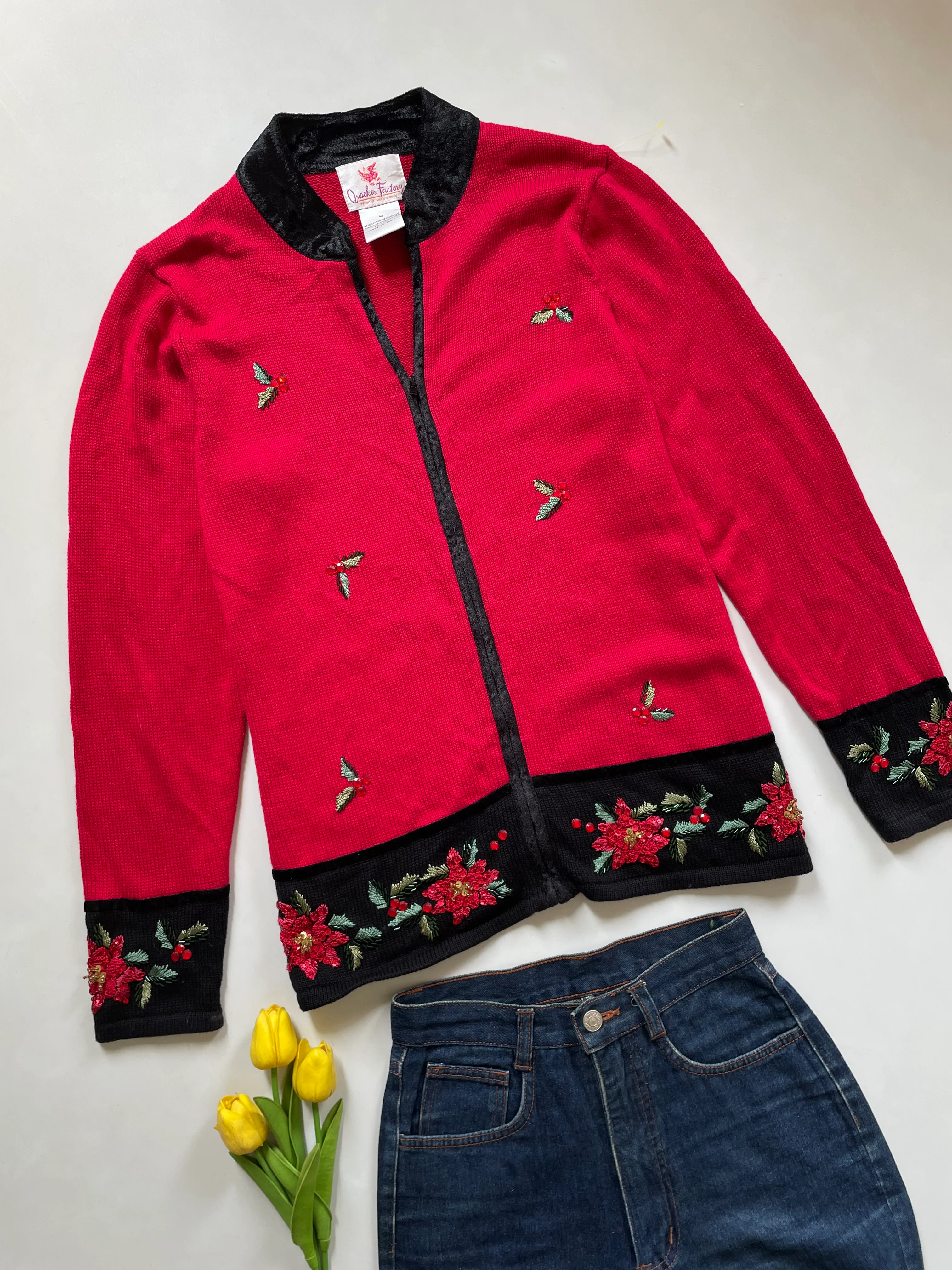 Quacker Factory Embroidered Sweater-Bust 40