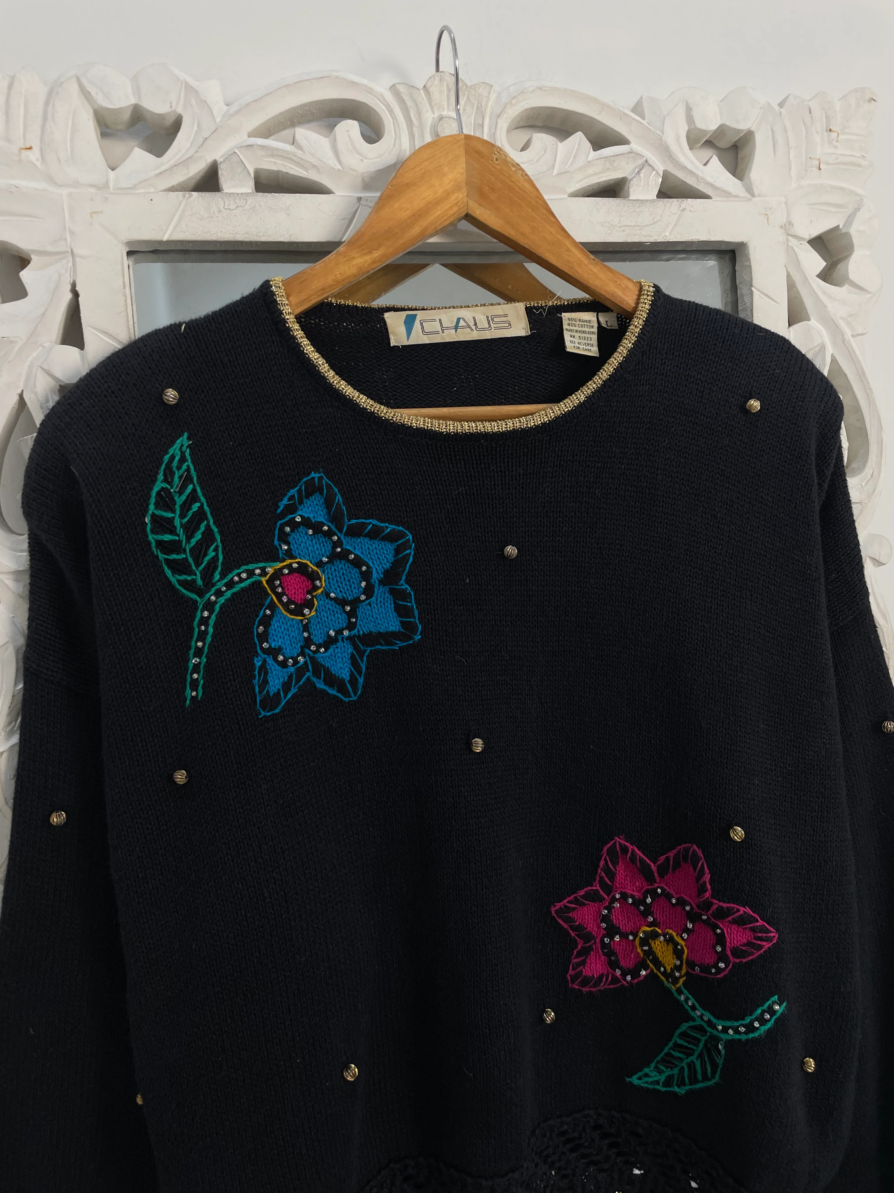 Embroidered Vintage Sweater-Bust 50 - Image 2
