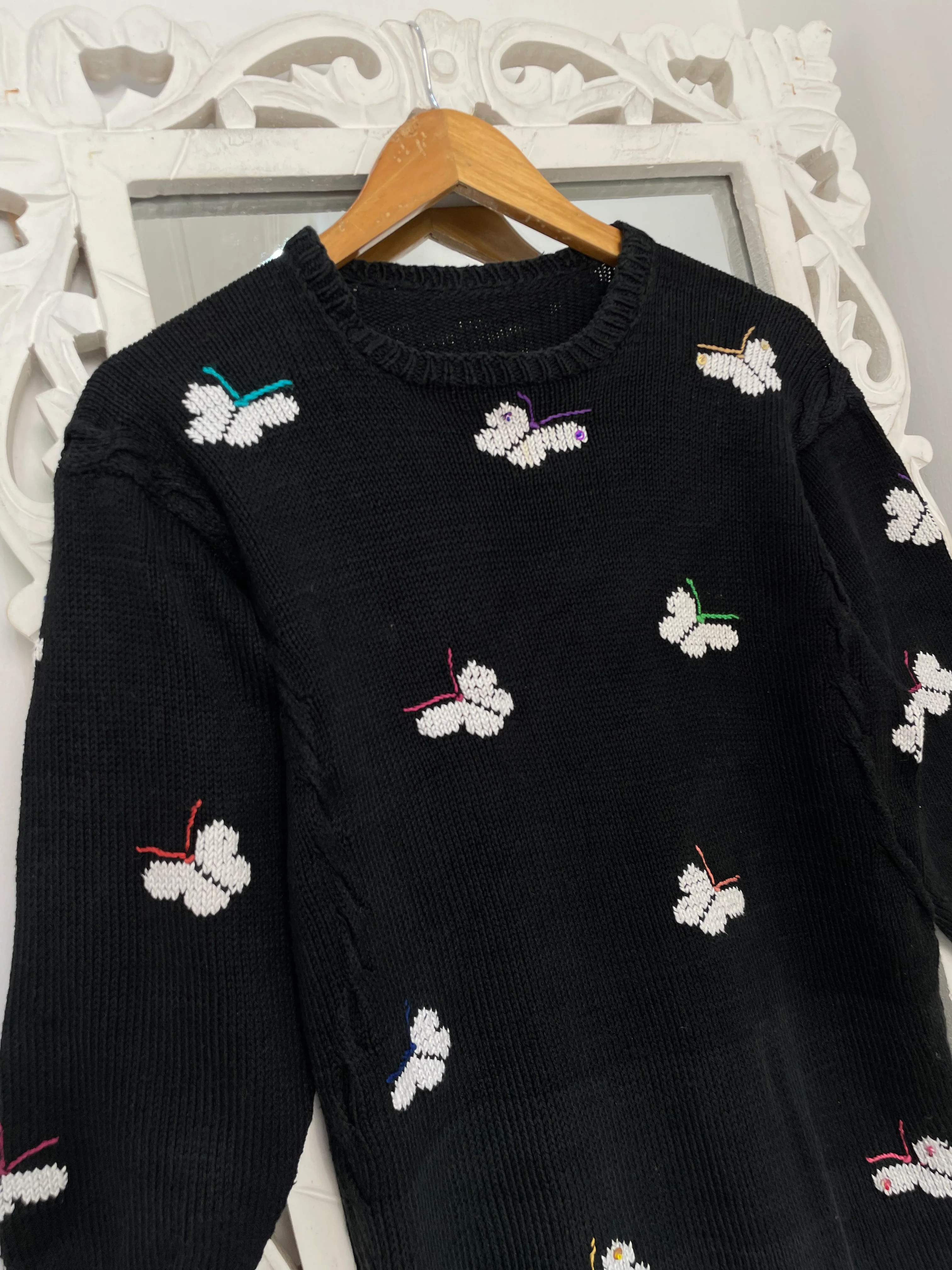 Butterfly Embroidered Vintage Sweater-Bust 38 - Image 2