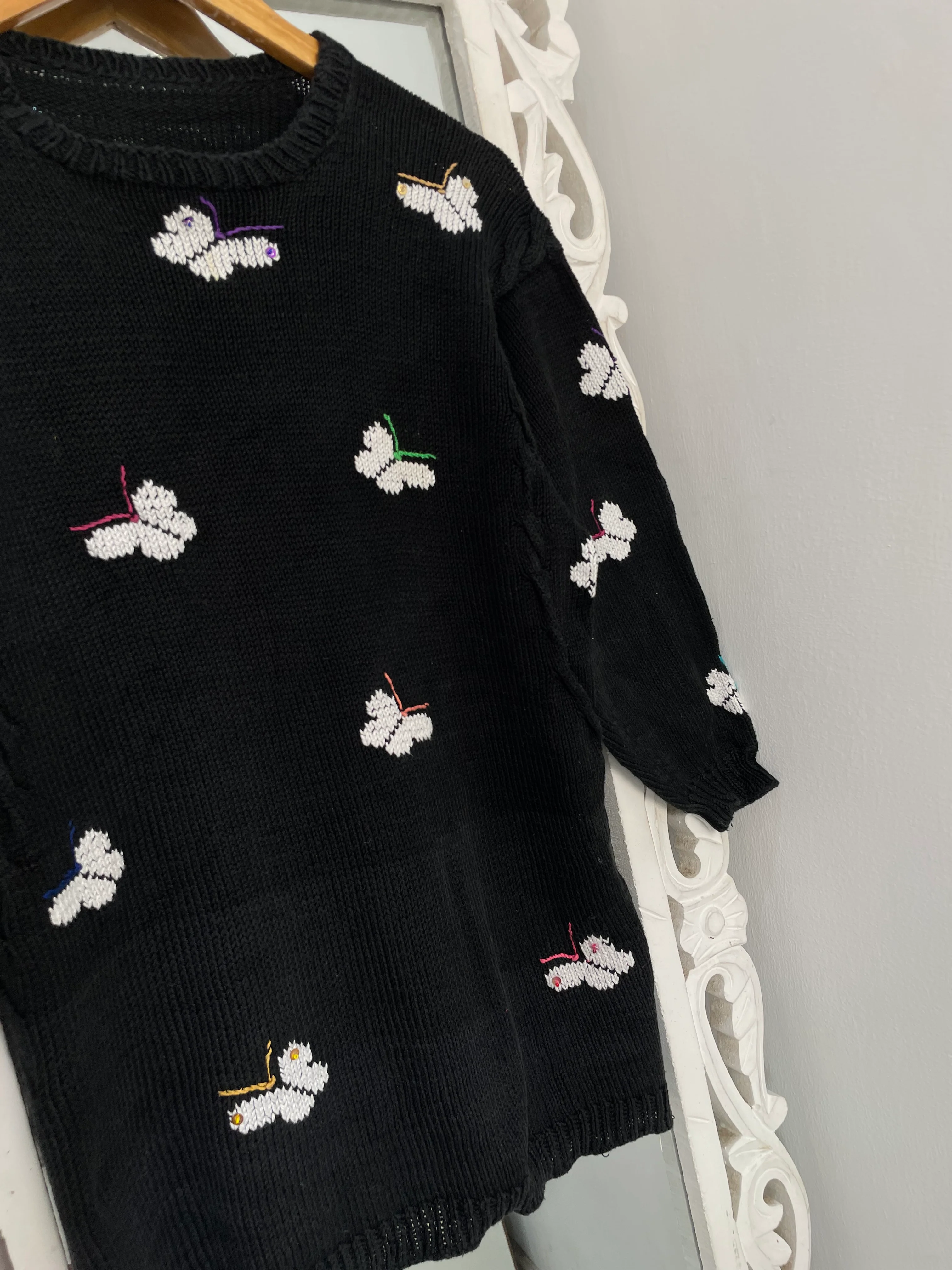 Butterfly Embroidered Vintage Sweater-Bust 38 - Image 3