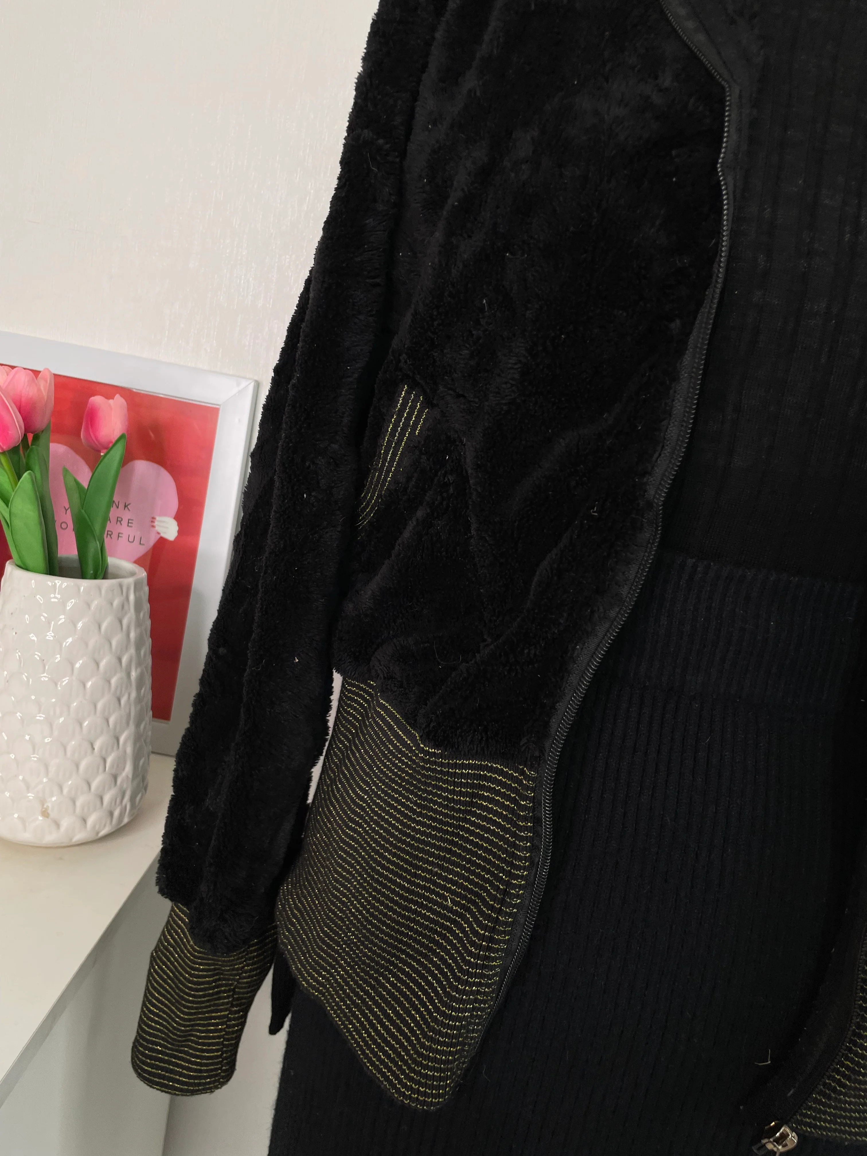 Black Hooded Fur Jacket-Bust 38 - Image 3