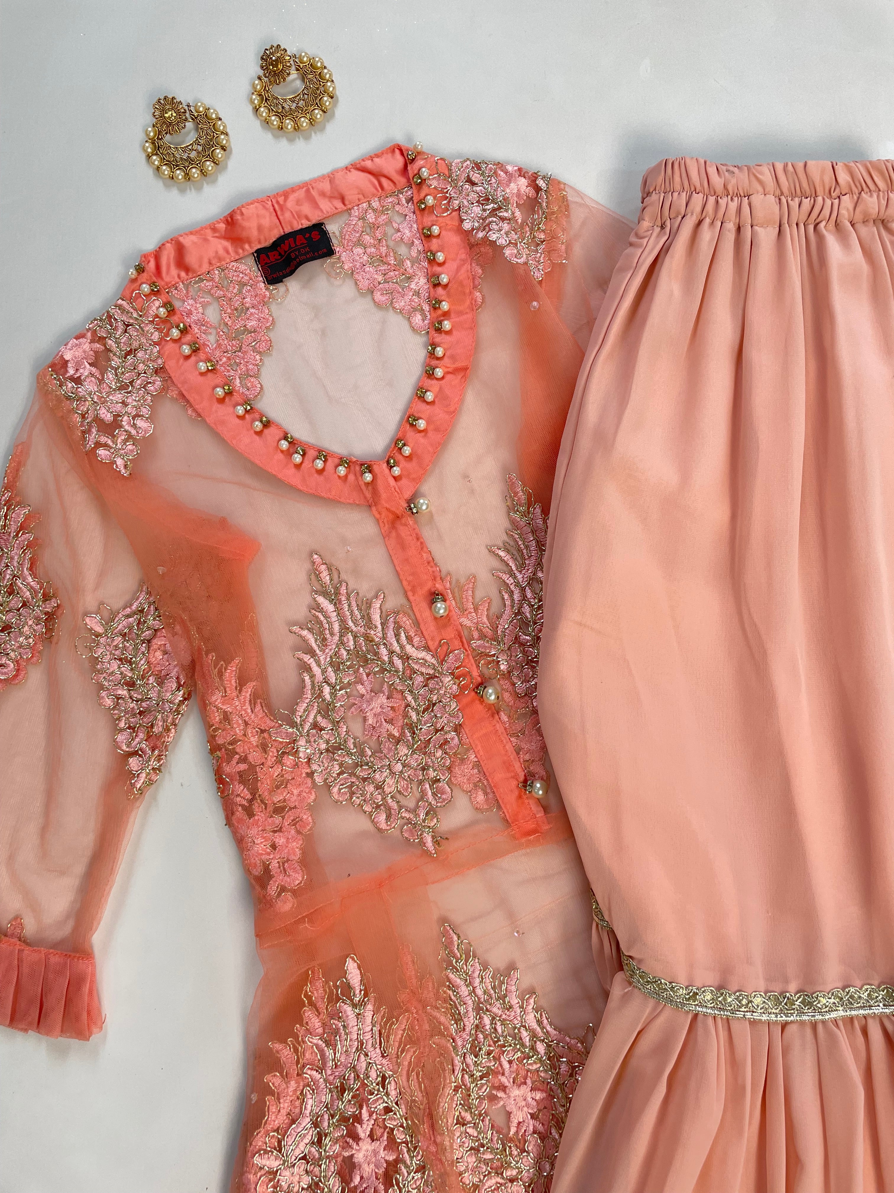 Sheer Embroidered Kurta Set-Bust 36 Waist 28 to 36 - Image 2