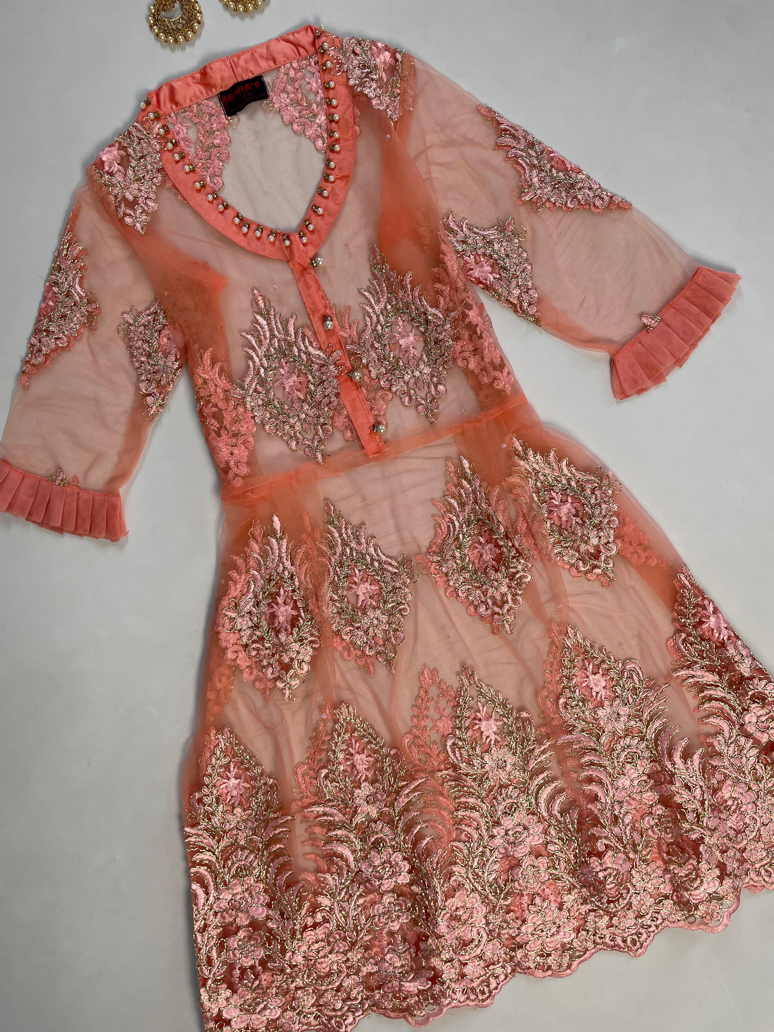 Sheer Embroidered Kurta Set-Bust 36 Waist 28 to 36 - Image 3