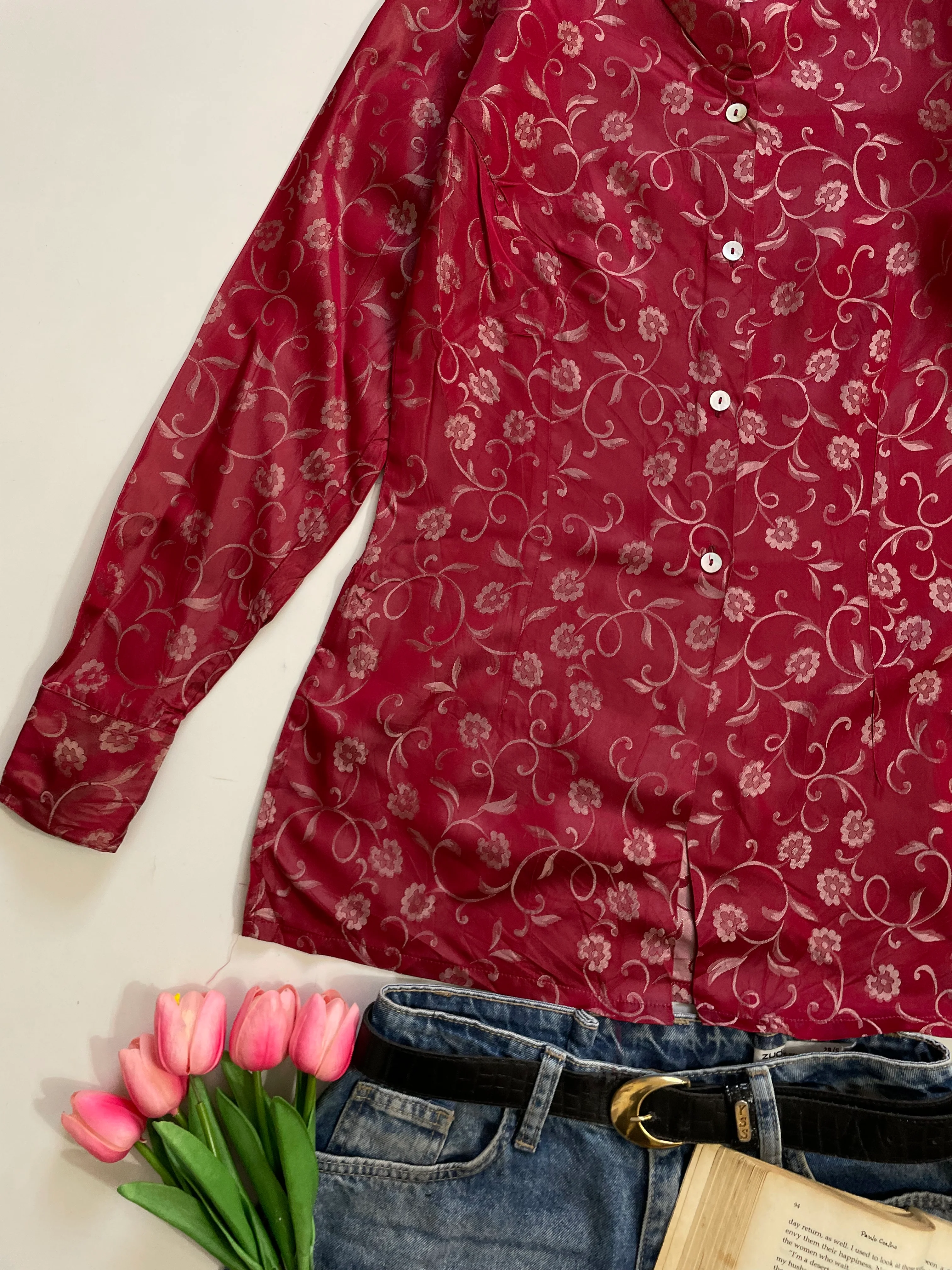 Jacquard Maroon Shirt-Bust 34 - Image 2