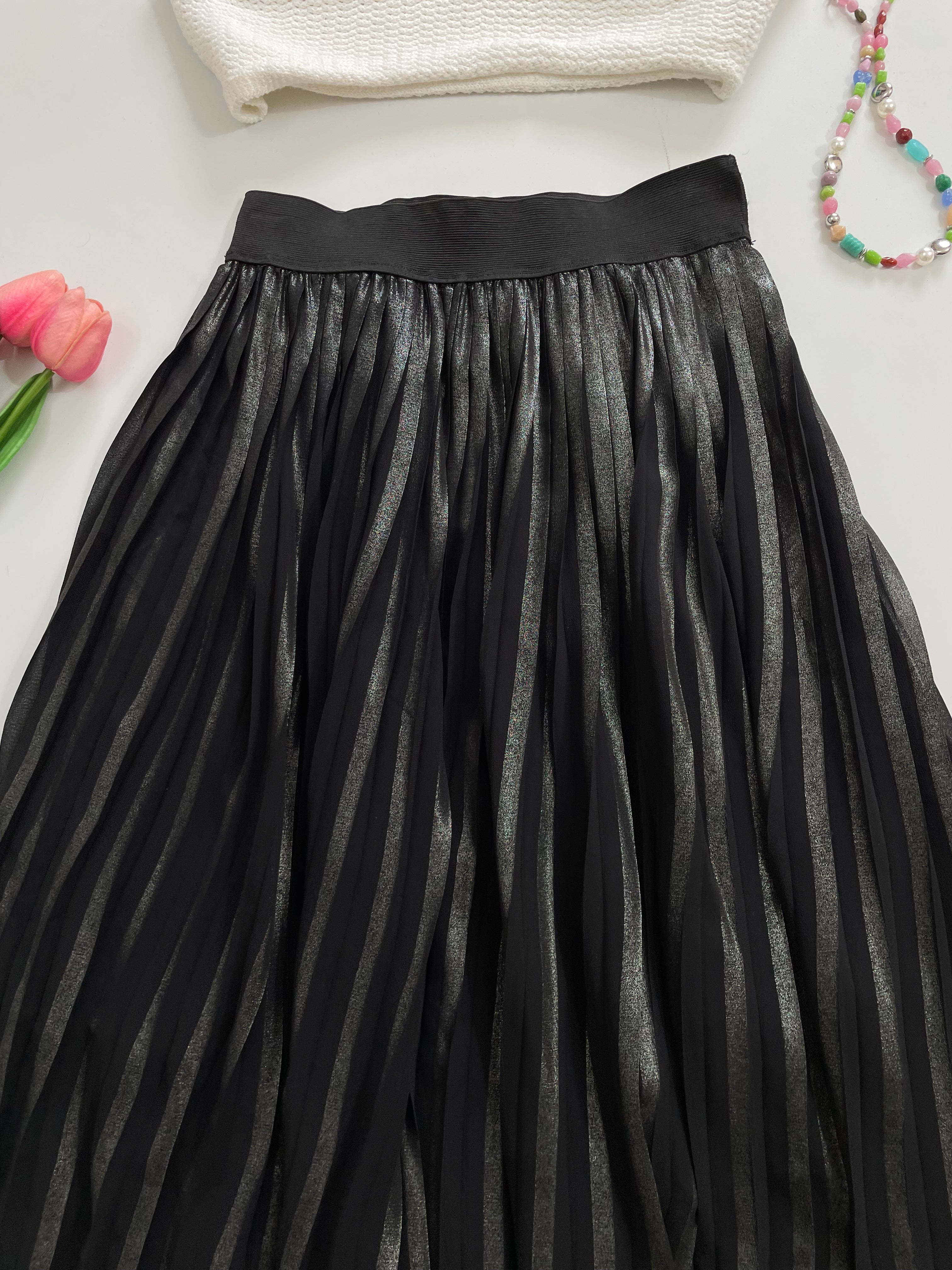 Shimmer Pleated Long Skirt-Waist 24 to 28 - Image 2