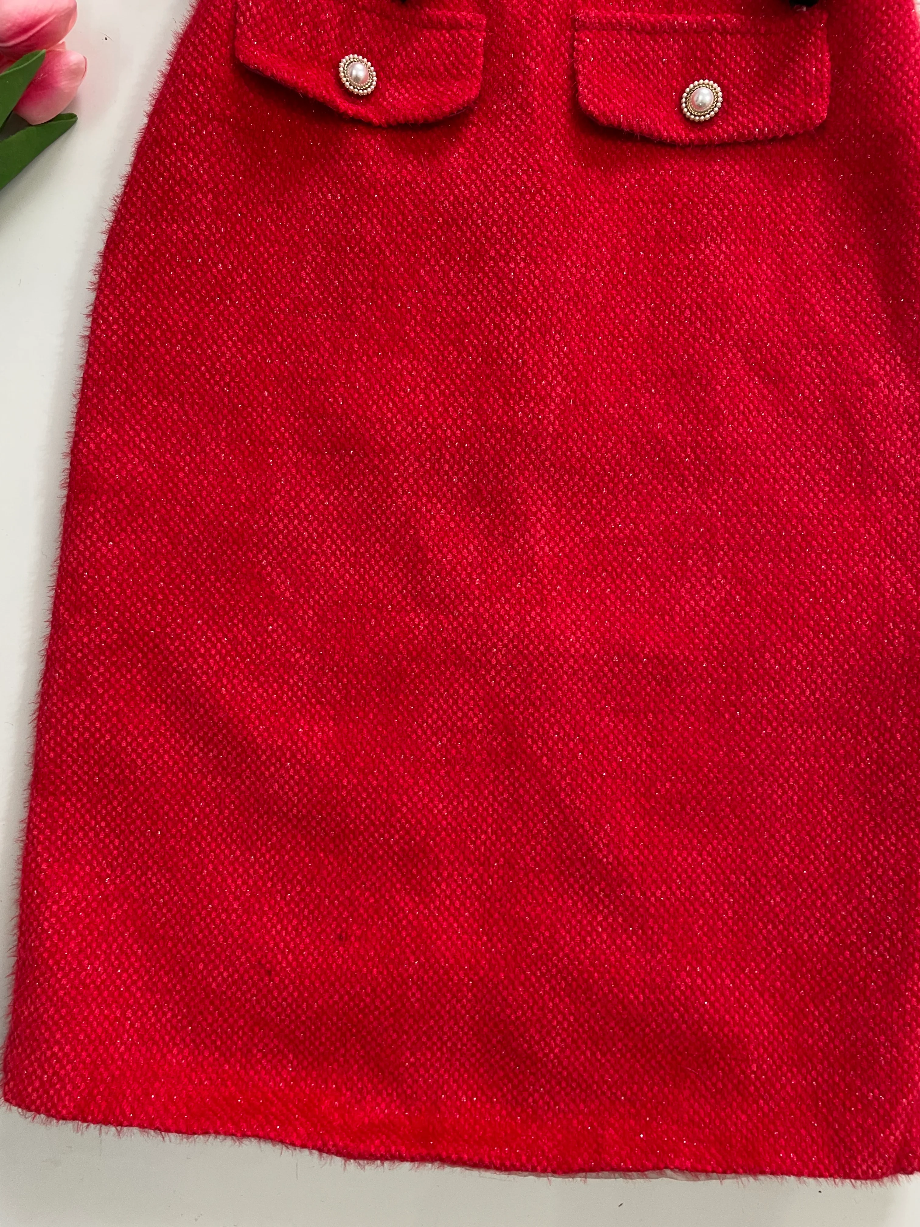 Shimmer Red Long Tweed Skirt-Waist 24 - Image 3