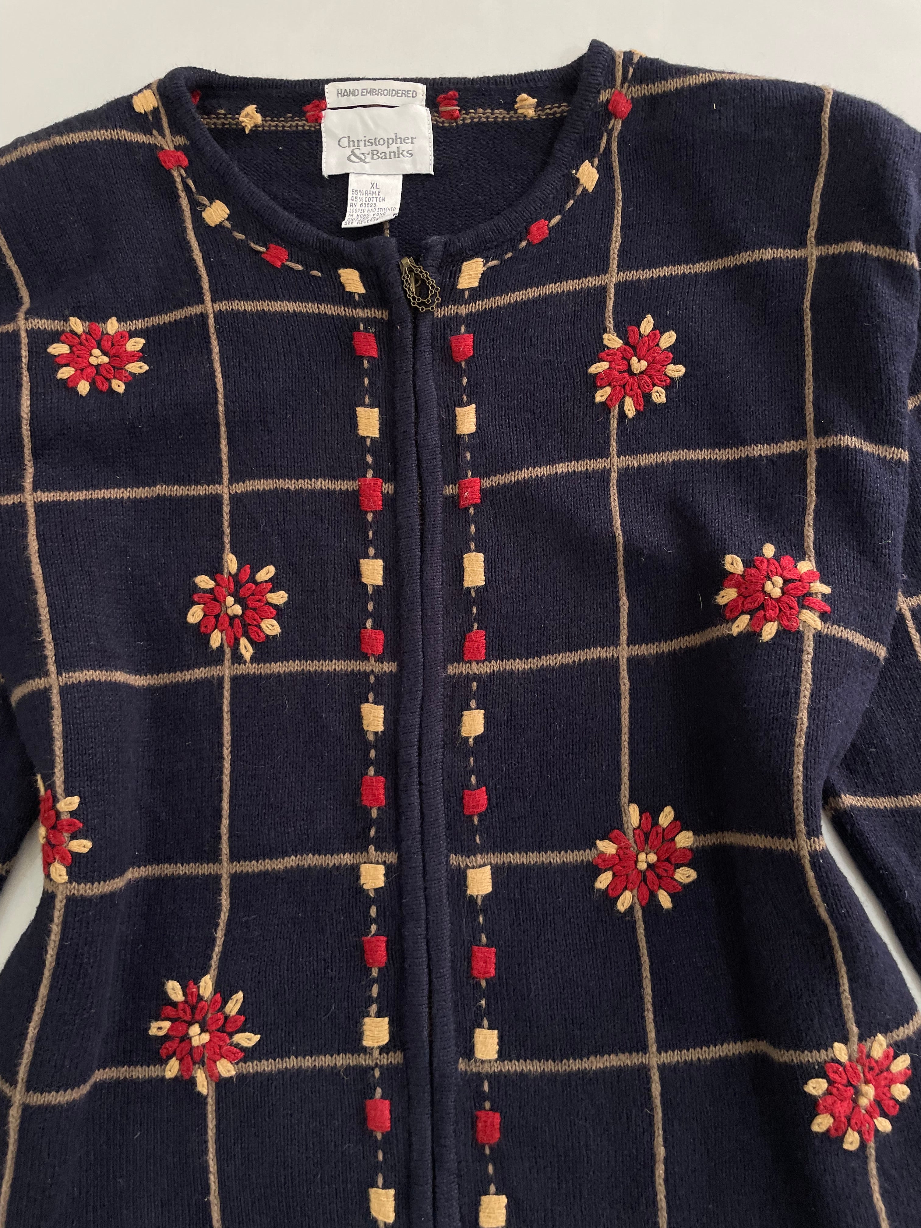 Christopher & Banks Hand Embroidered Zipper Sweater-Bust 44 - Image 2