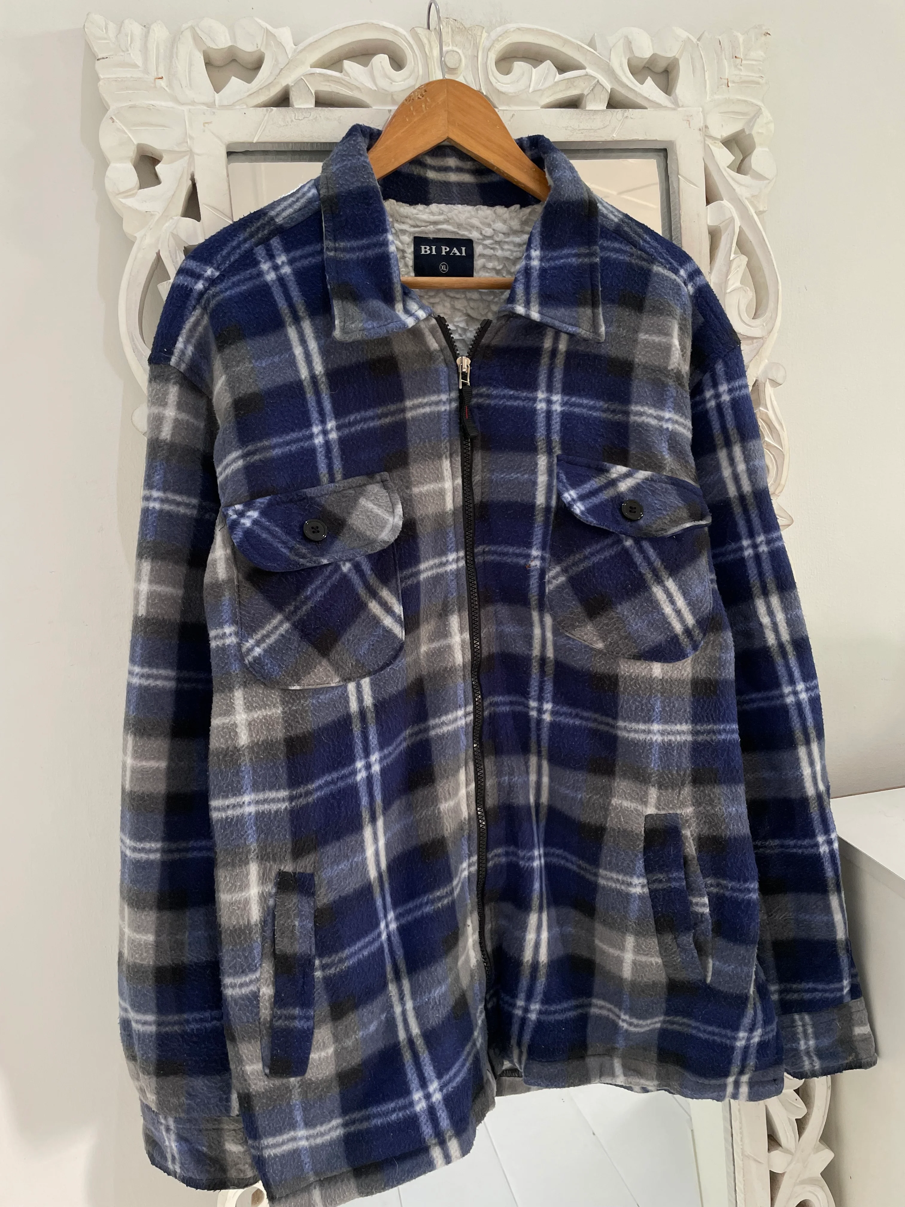 Thick Warm Sherpa Shacket-Chest 48