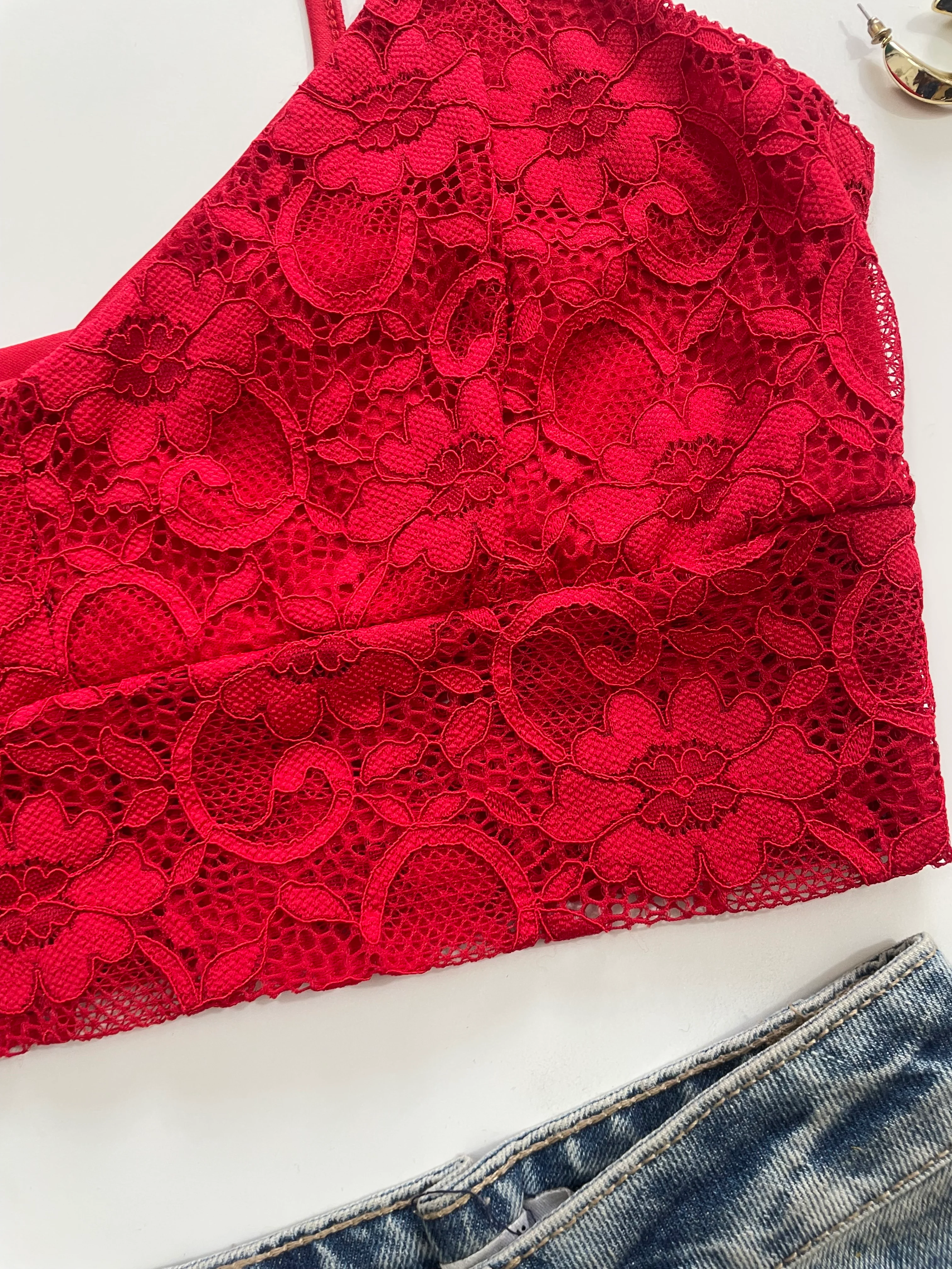 Red Lace Top-Bust 34 - Image 3
