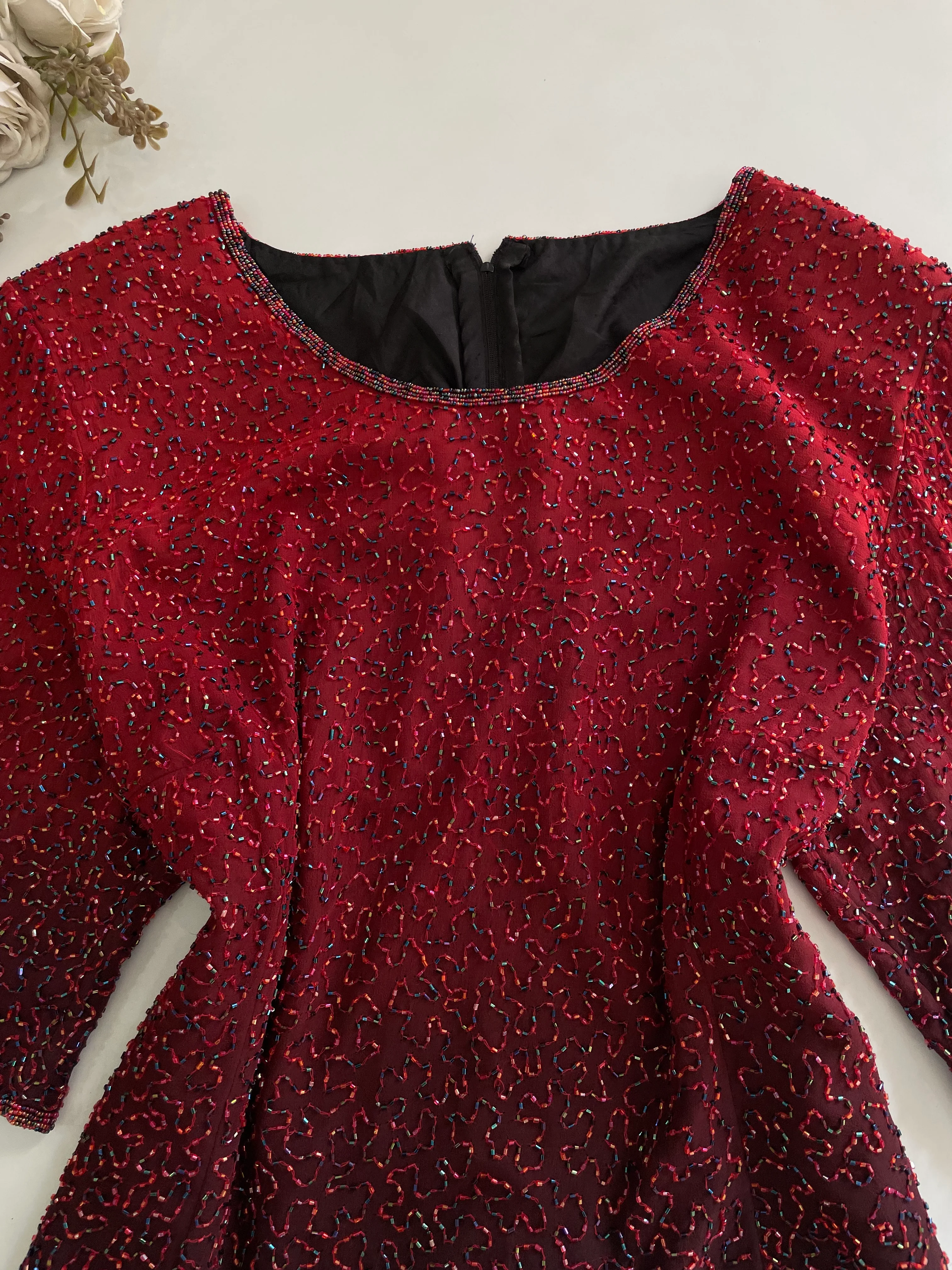 100% Pure Silk Heavily Hand Embroidered Vintage Top-Bust 50 - Image 2