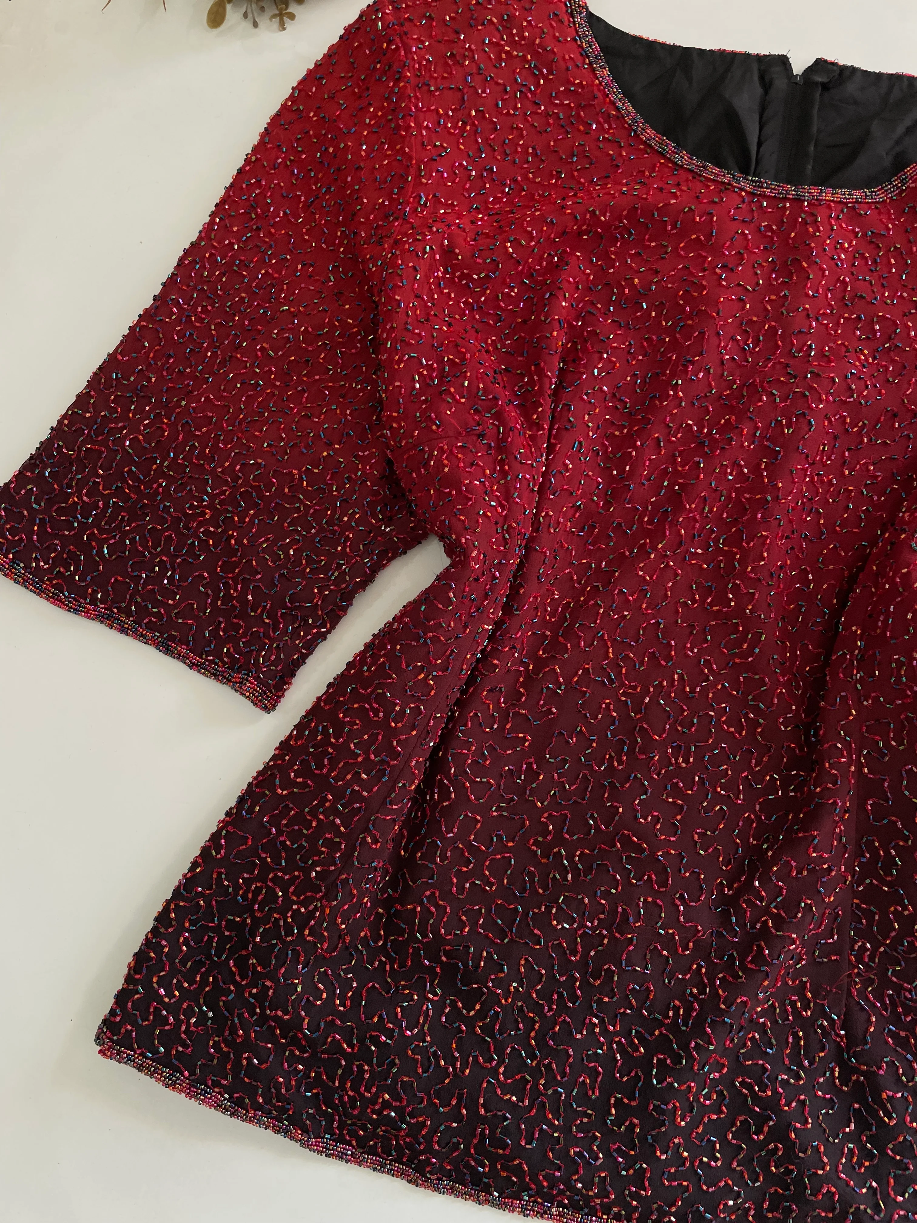 100% Pure Silk Heavily Hand Embroidered Vintage Top-Bust 50 - Image 3