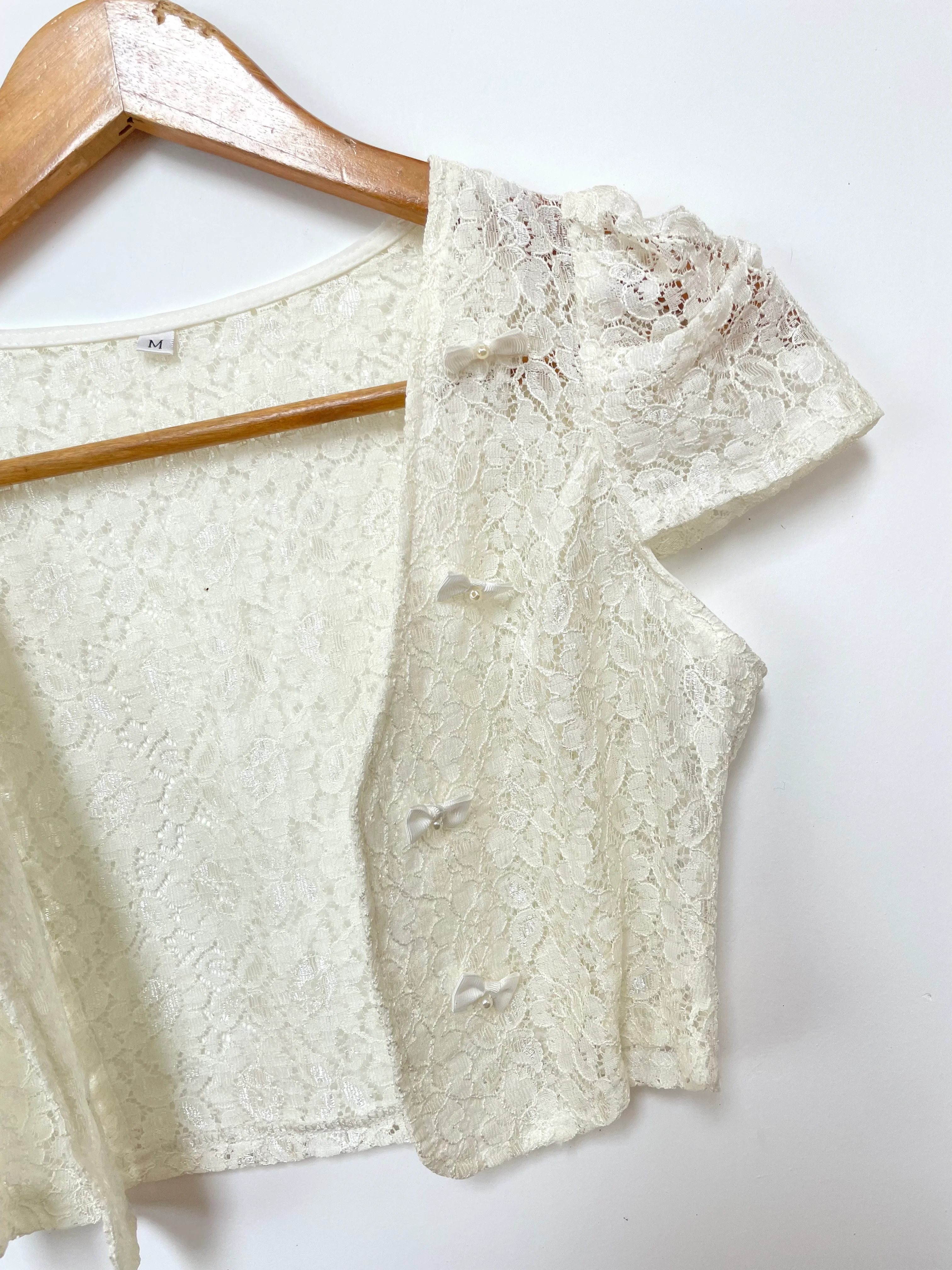 Lace Bow Buttons Sheer Top-Bust 30 to 32 - Image 2