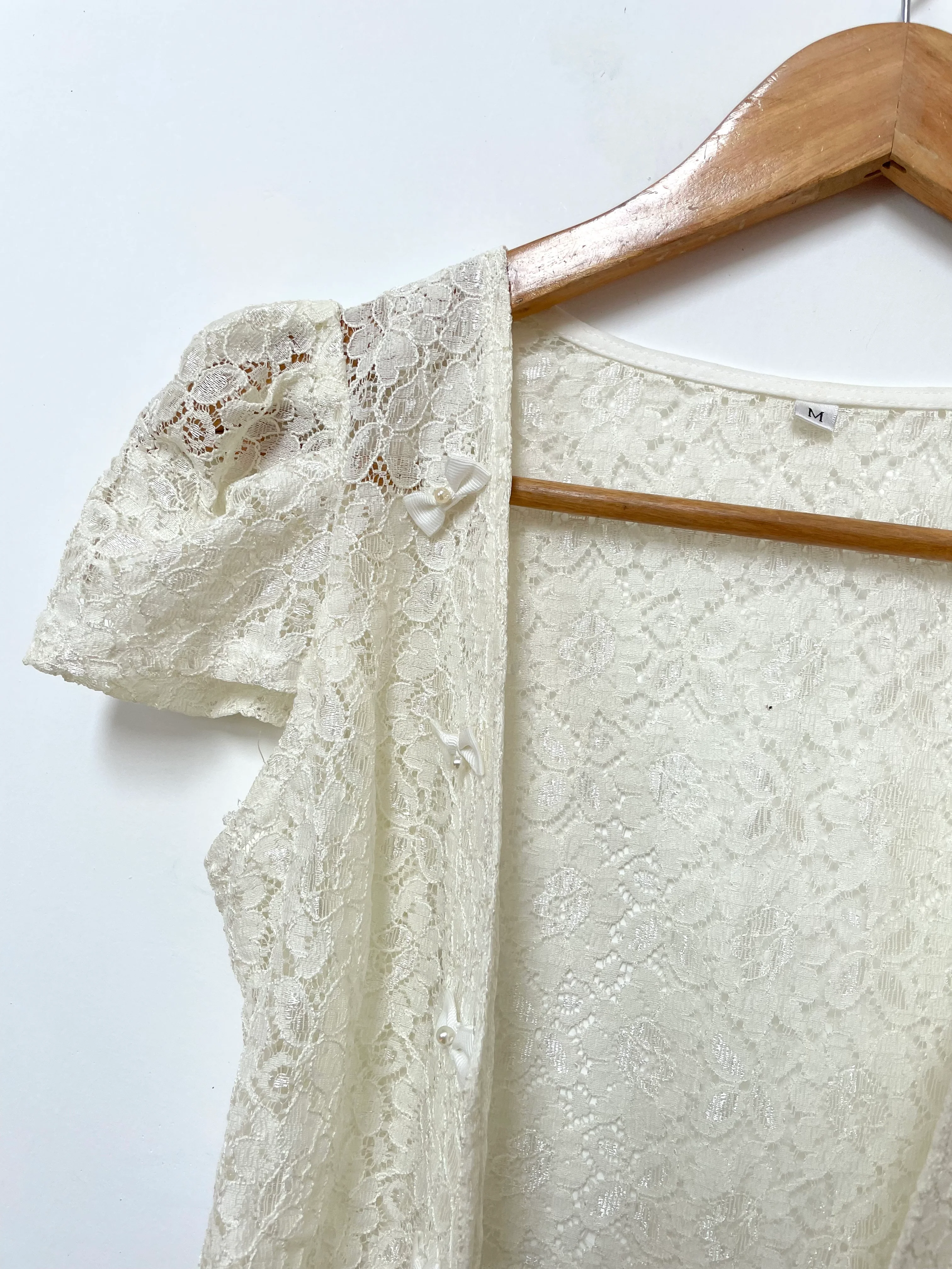 Lace Bow Buttons Sheer Top-Bust 30 to 32 - Image 3