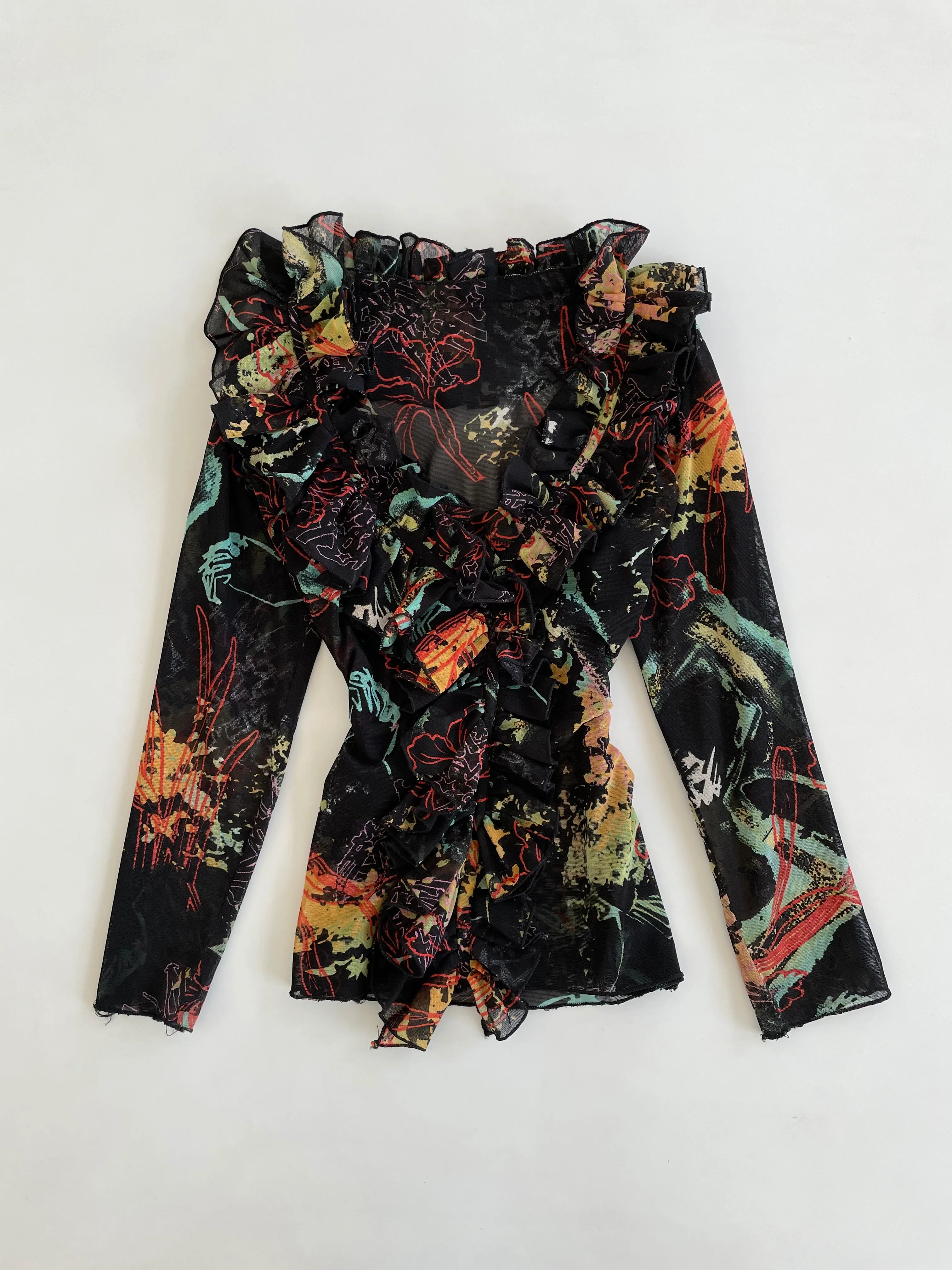 Vintage Sheer Ruffle Top-Bust 40 to 42