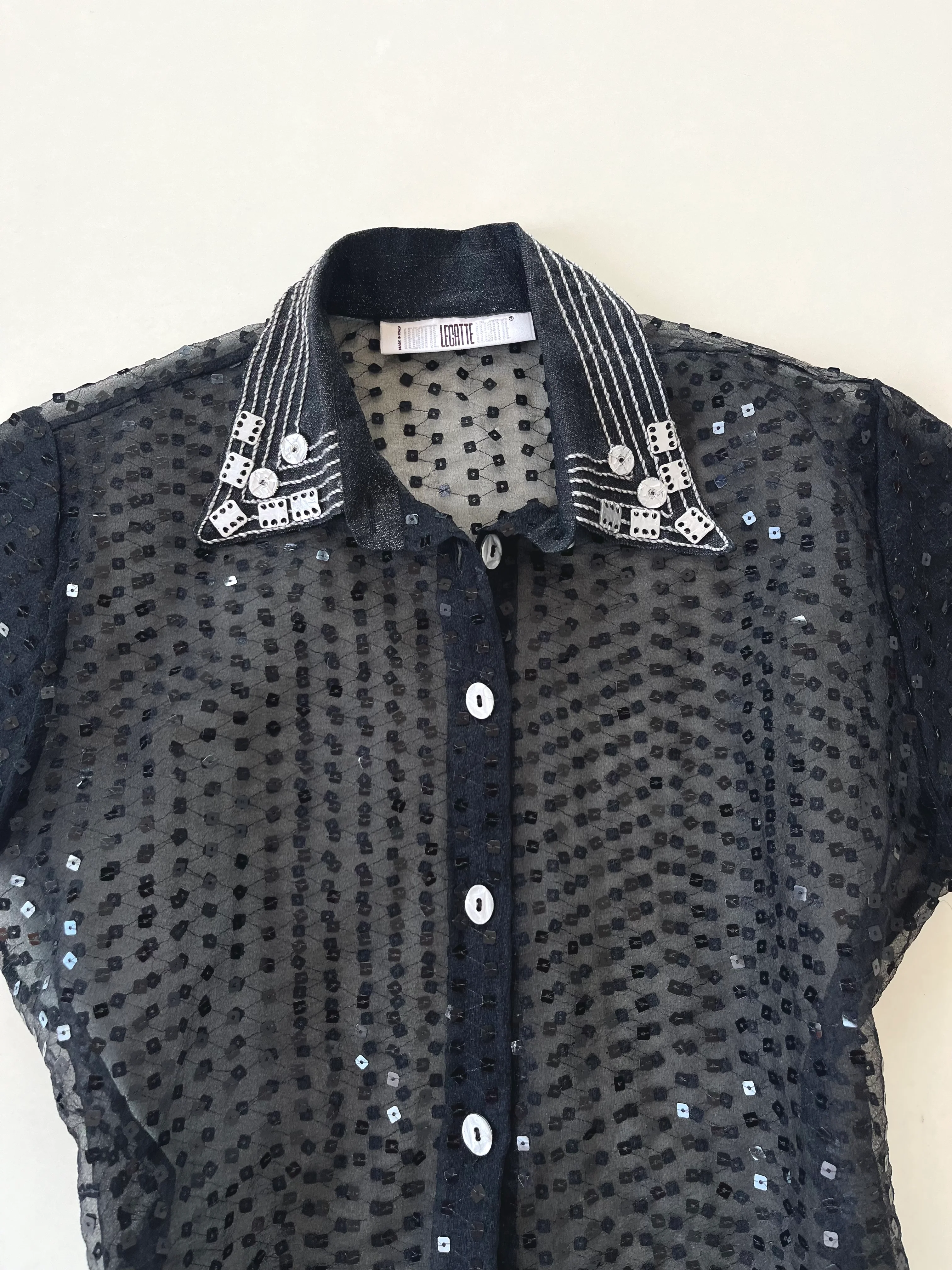 Legatte Sequin Sheer Shirt-Bust 38 - Image 2