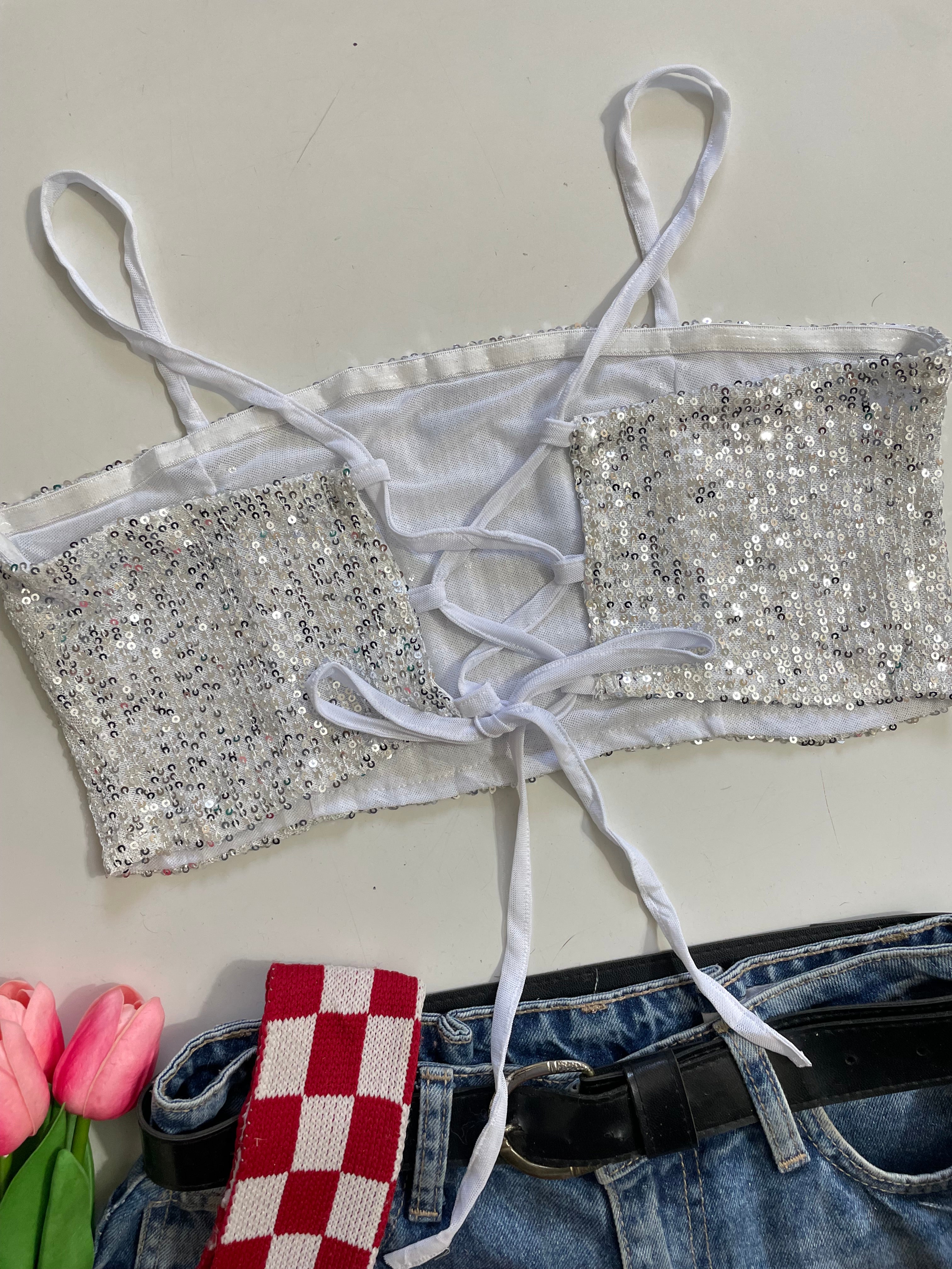 White Sequin Top-Bust 30 to 34 - Image 2