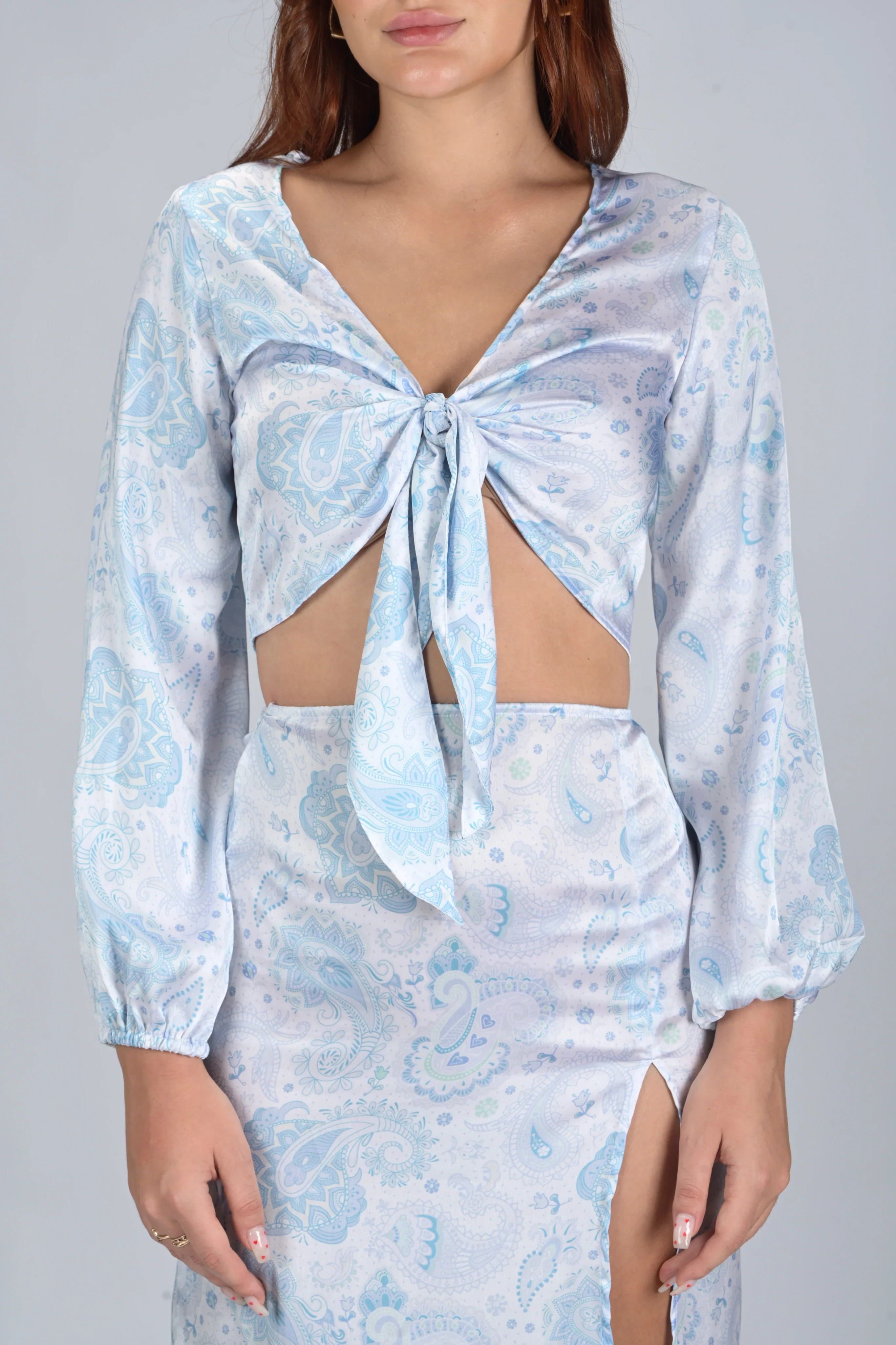 Satin Paisley Front Knot Top - Image 2