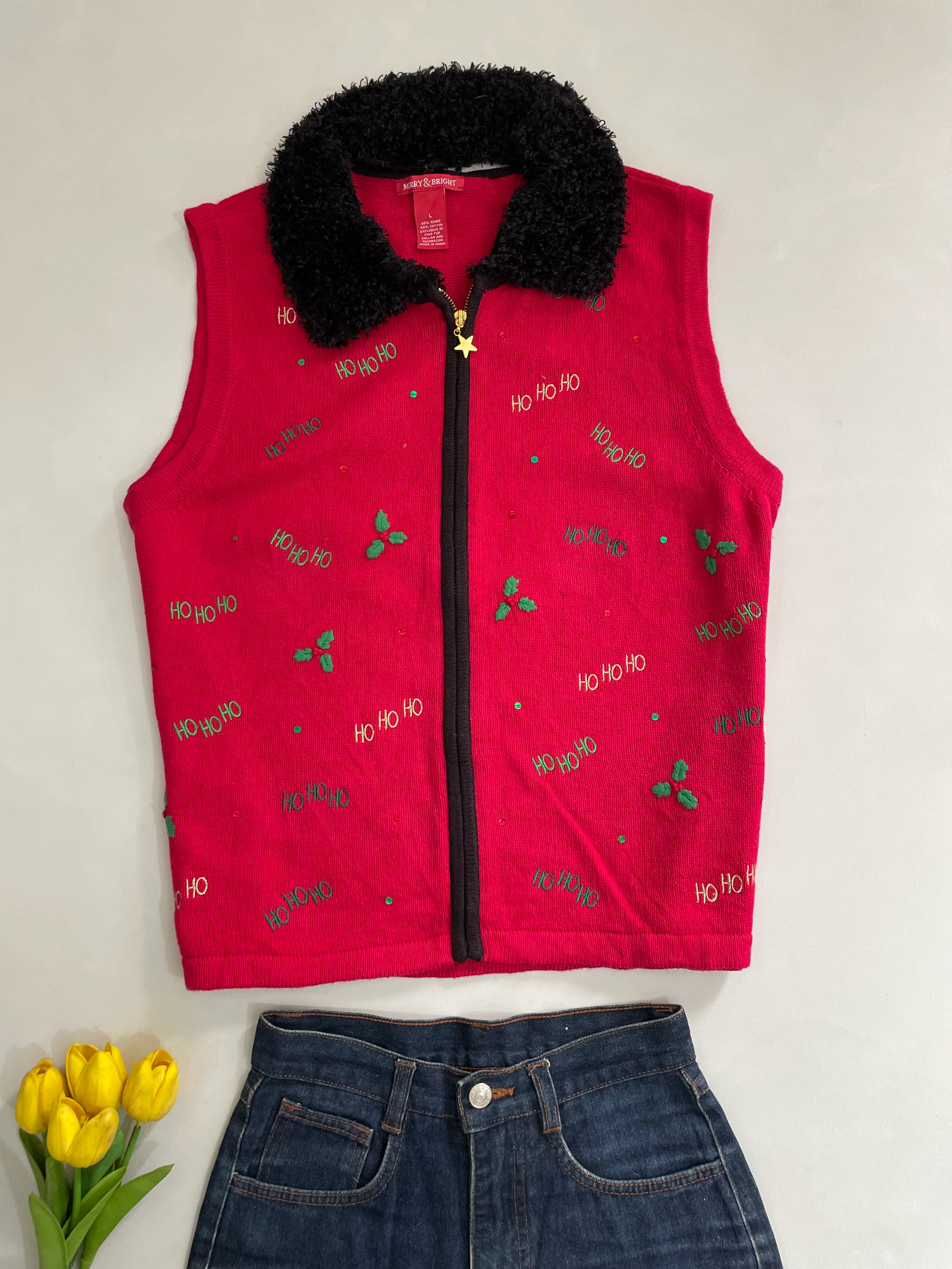 Vintage Embroidered Sweater Vest-Bust 42