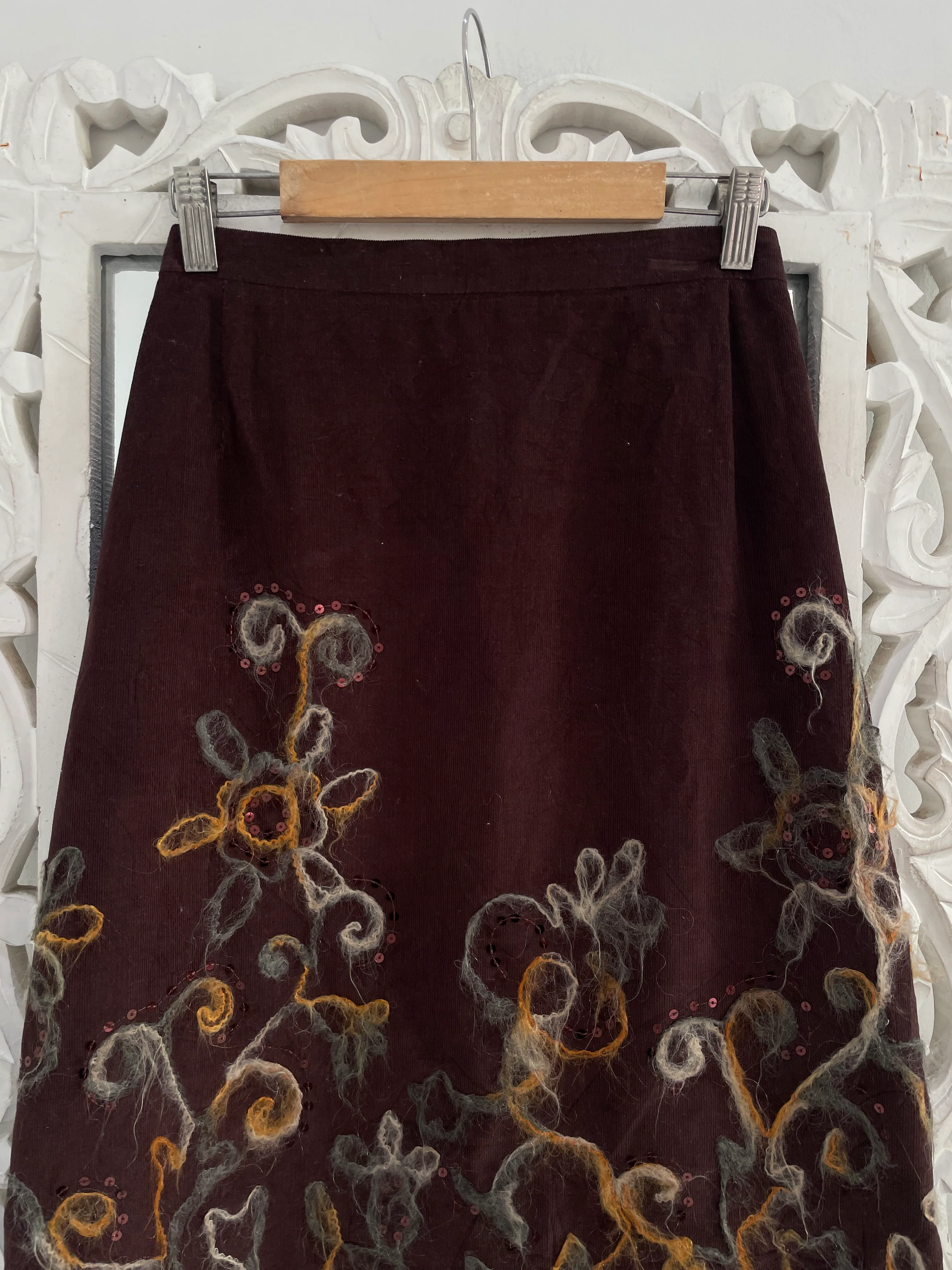 Miguel Gageiro Corduroy Embroidered Vintage Skirt-Waist 32 - Image 2