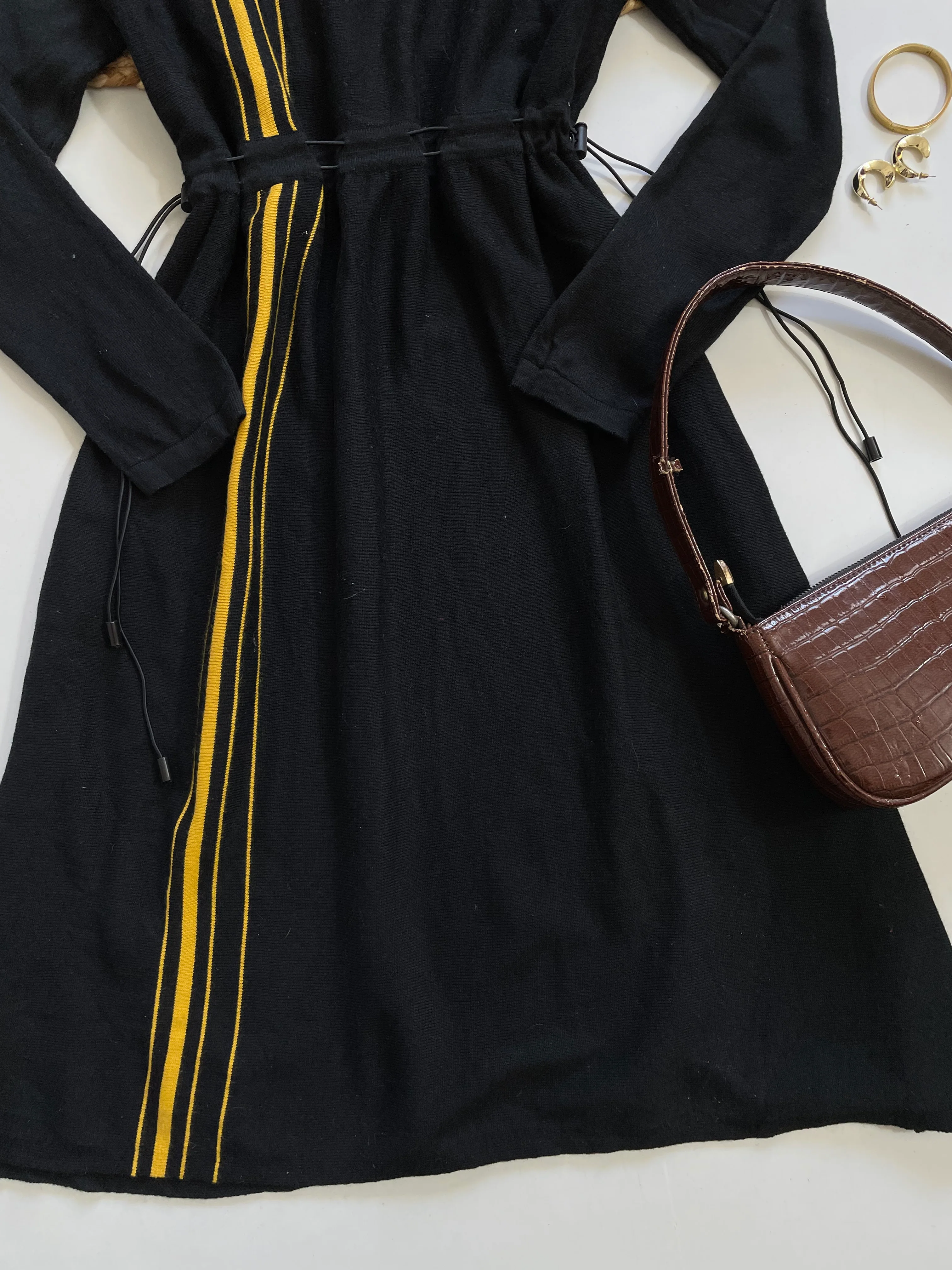 Black Waist Drawstrings Warm Winter Dress - Bust 34 to 36 - Image 3